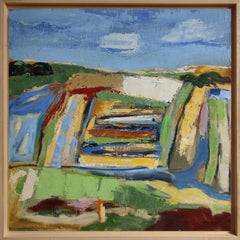 Paesaggio astratto - Olio su tela, artista francese, "Cadence Champêtre"