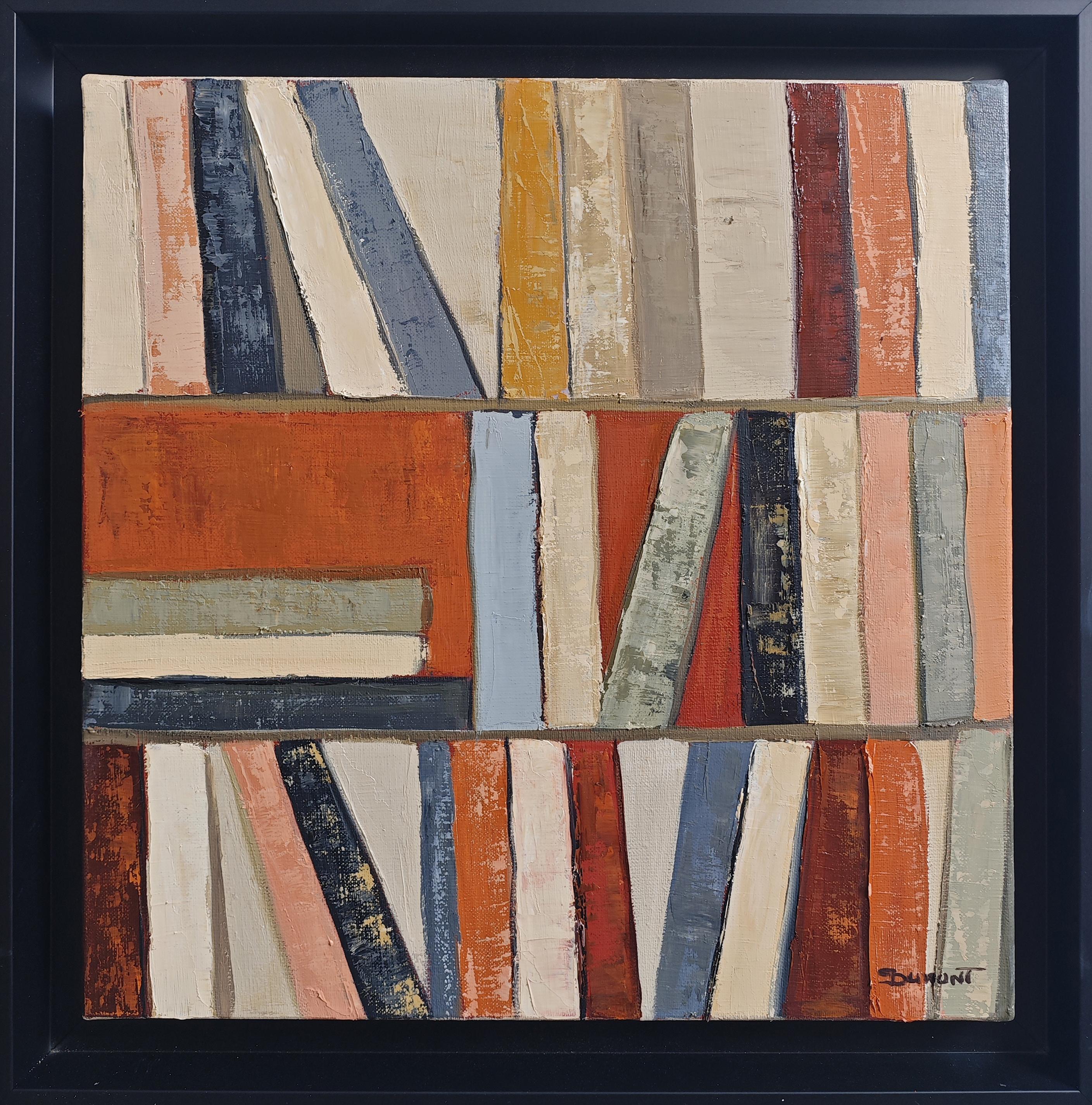 Cadence des livres, Bibliothèque abstraite, peinture à l'huile, Expressionnisme, Art contemporain