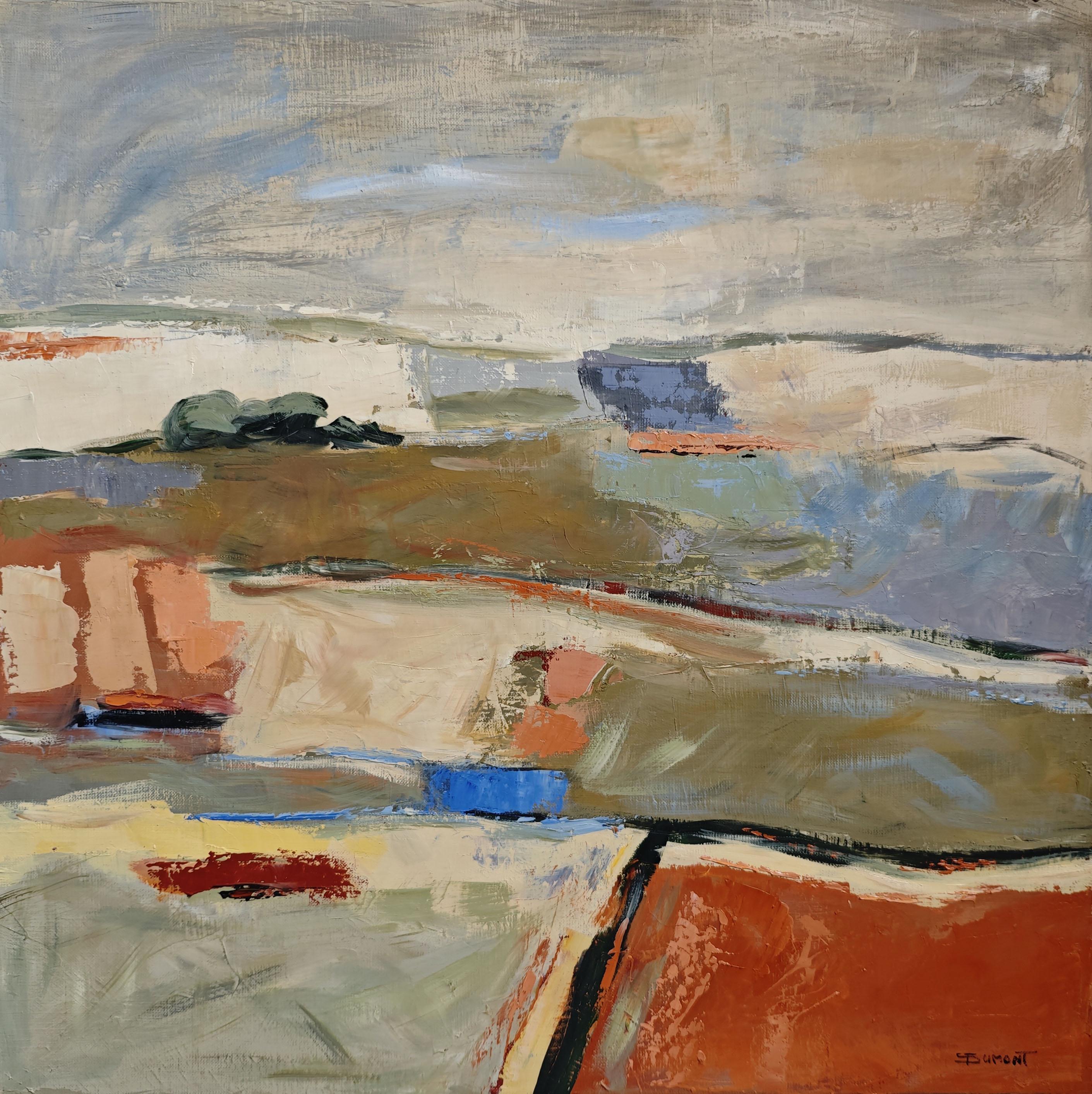 Cadence des saisons, Abstract landscape, textured, expressionism, French artist - Brown Abstract Painting by SOPHIE DUMONT