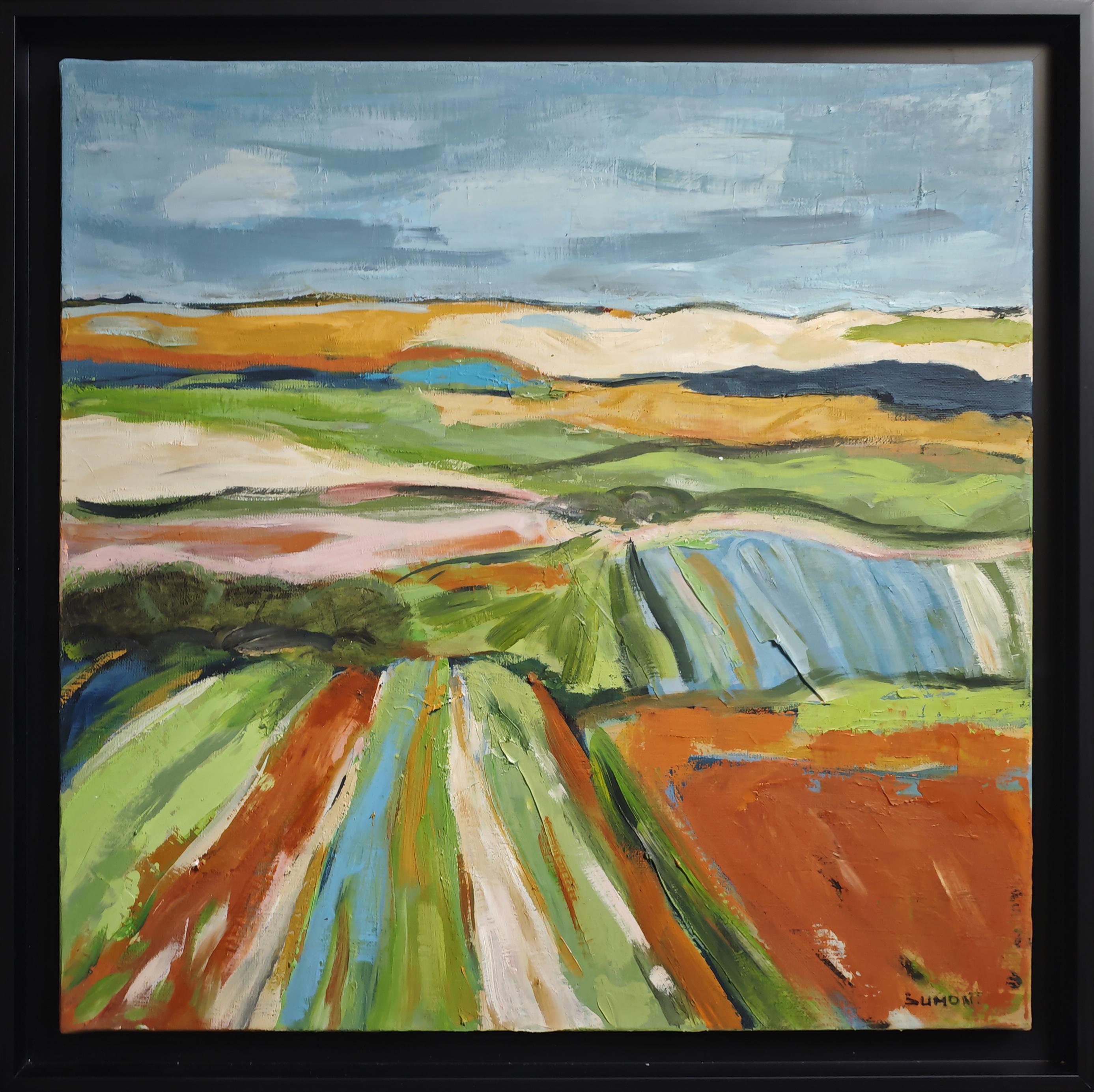 Landscape Painting di SOPHIE DUMONT - Cadence pastorale, Paesaggio astratto, Campagna, Francese moderno e contemporaneo