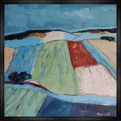 campagne, paysage abstrait ; huile sur toile, série « les champs »