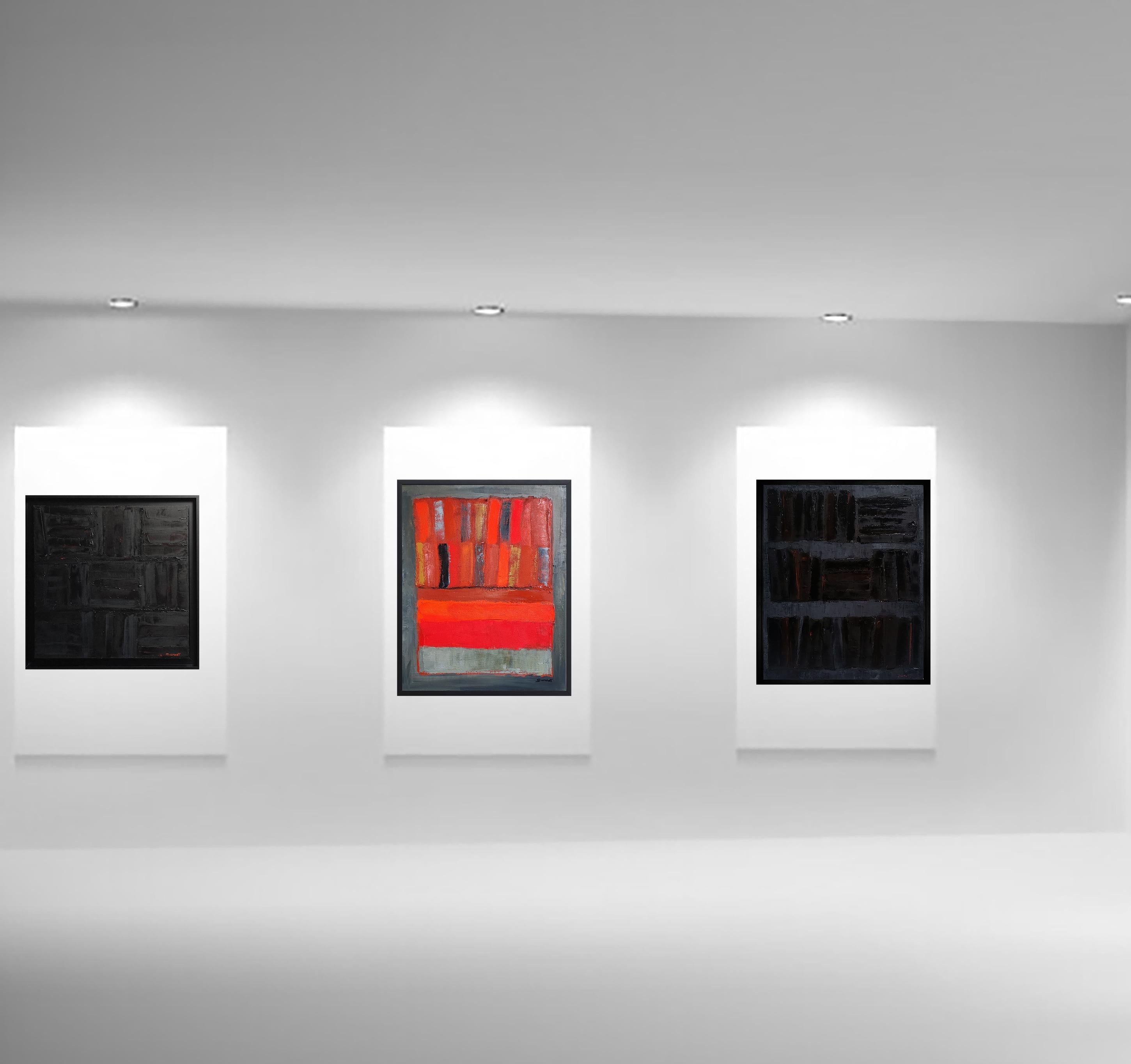 Carmin, Rote abstrakte Bibliothek,  Moderne Moderne, Expressionismus, Geometrische Collage, Öl im Angebot 7