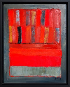 Carmin, Red Abstract Library,  Modern, Expressionism, Geometric Collage, Oil