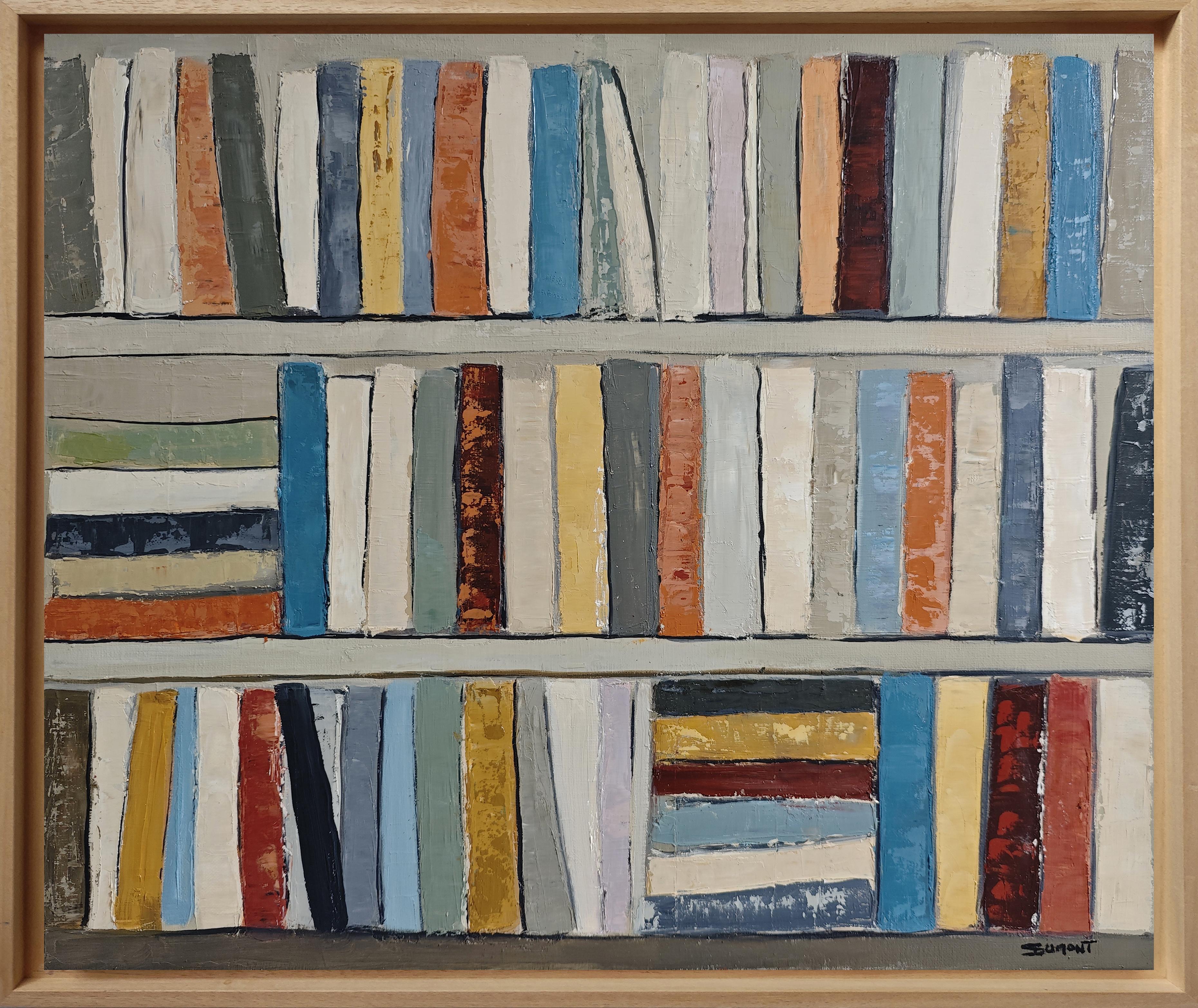 SOPHIE DUMONT Still-Life Painting – Ce qui demeure - Abstrakte Bibliothek, Minimalismus, Ölgemälde, Zeitgenössisch, 2026