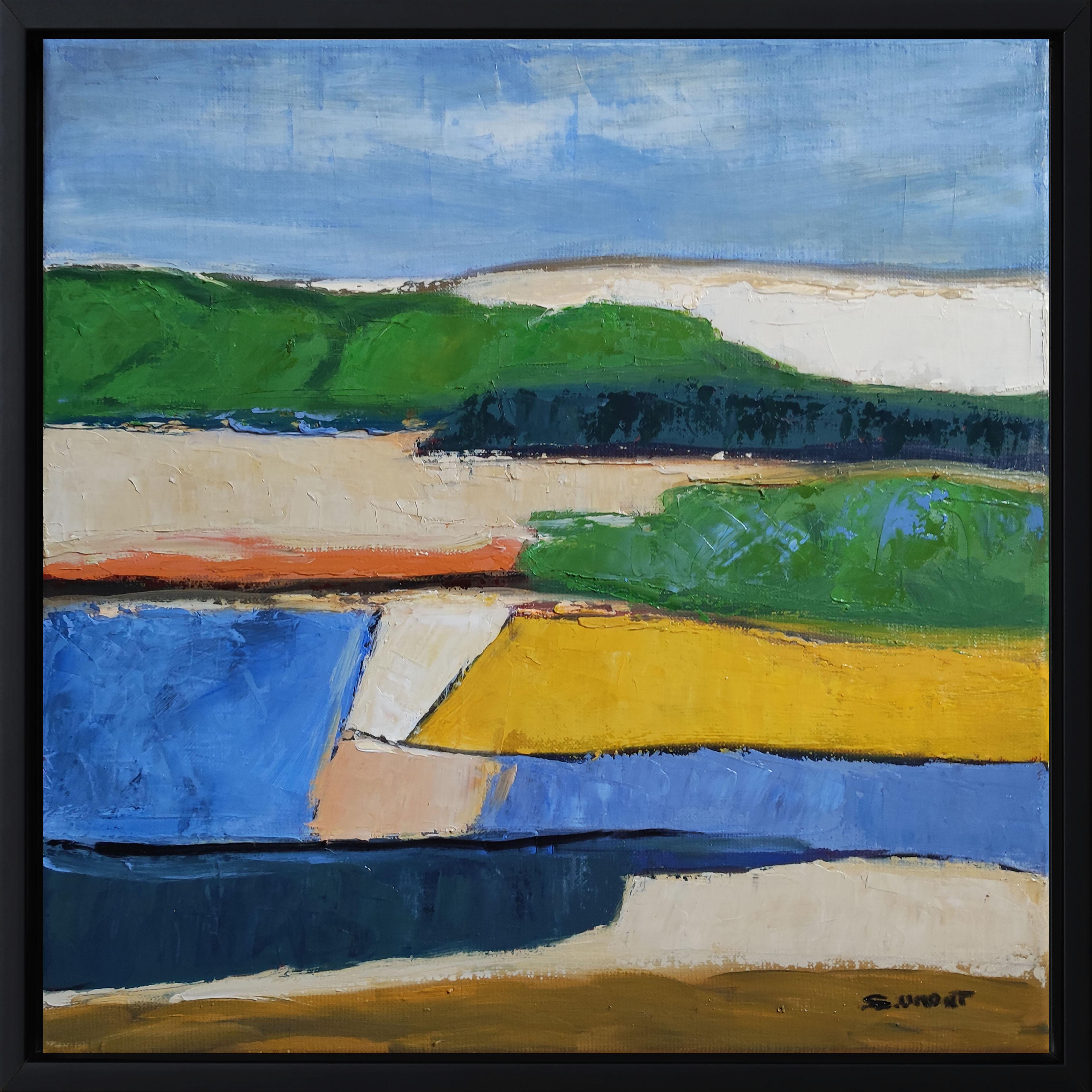 champs colorés, abstract landscape, oil on canvas, expressionism, fields, France - Painting by SOPHIE DUMONT