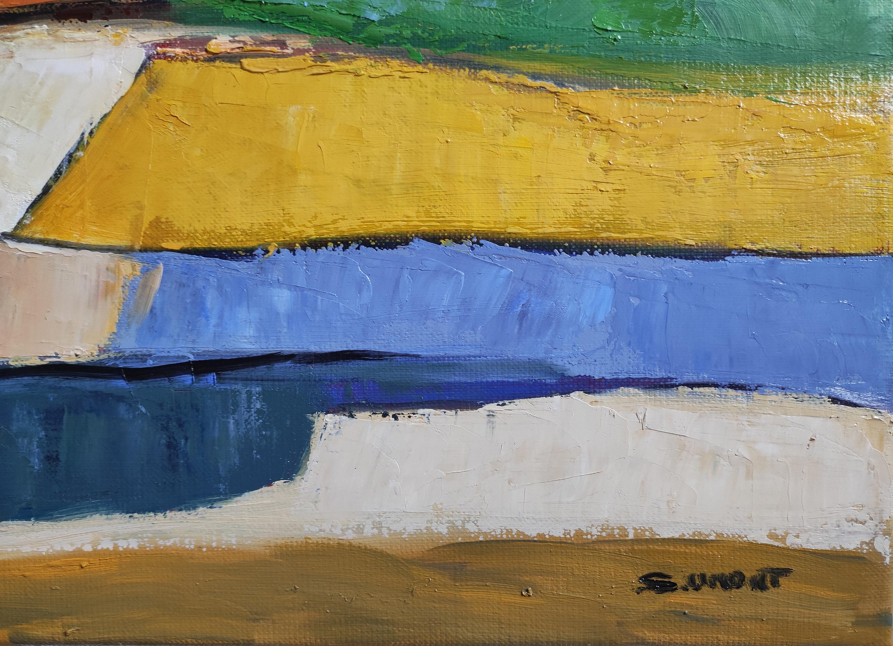 champs colorés, abstract landscape, oil on canvas, expressionism, fields, France For Sale 2