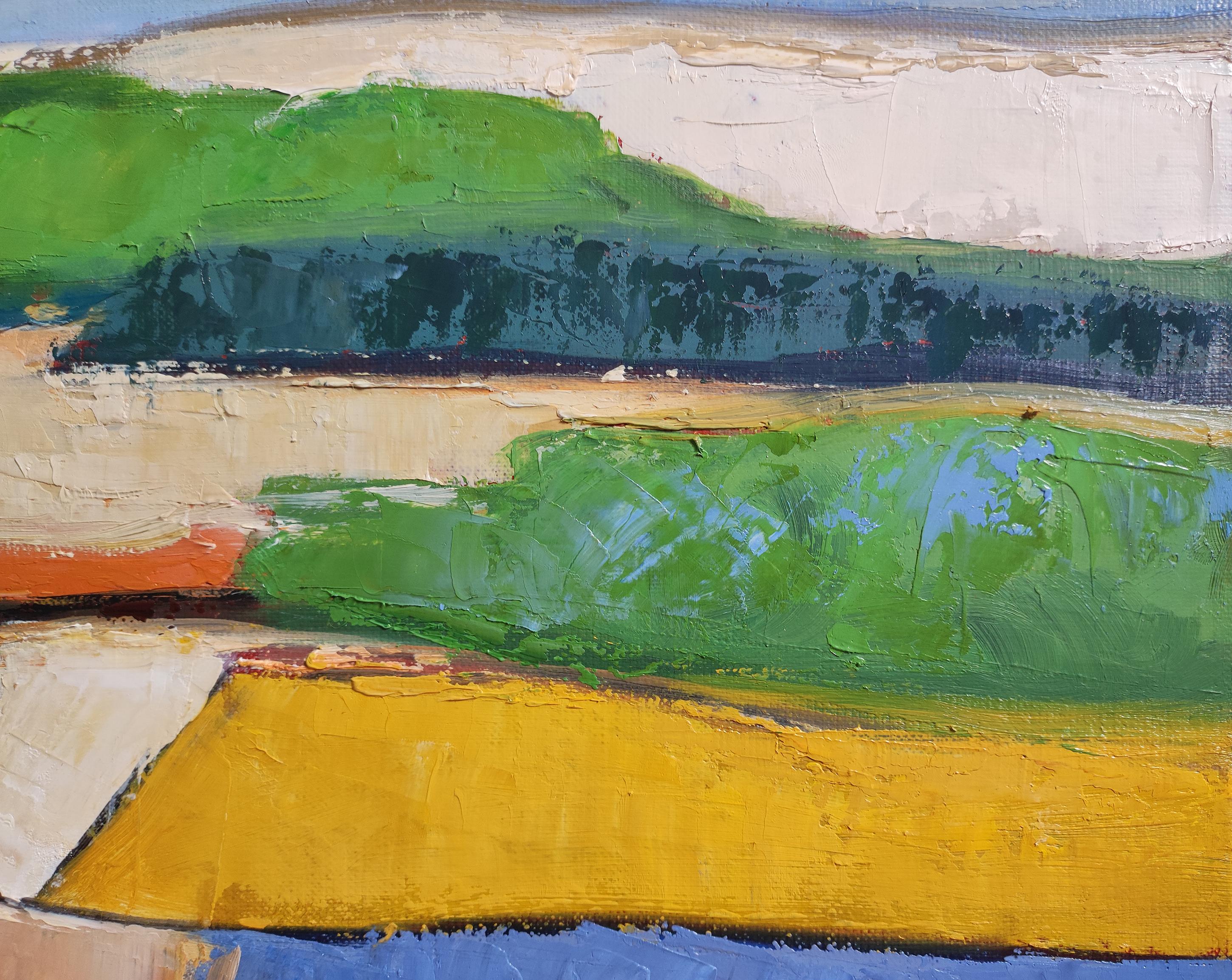 champs colorés, abstract landscape, oil on canvas, expressionism, fields, France For Sale 4