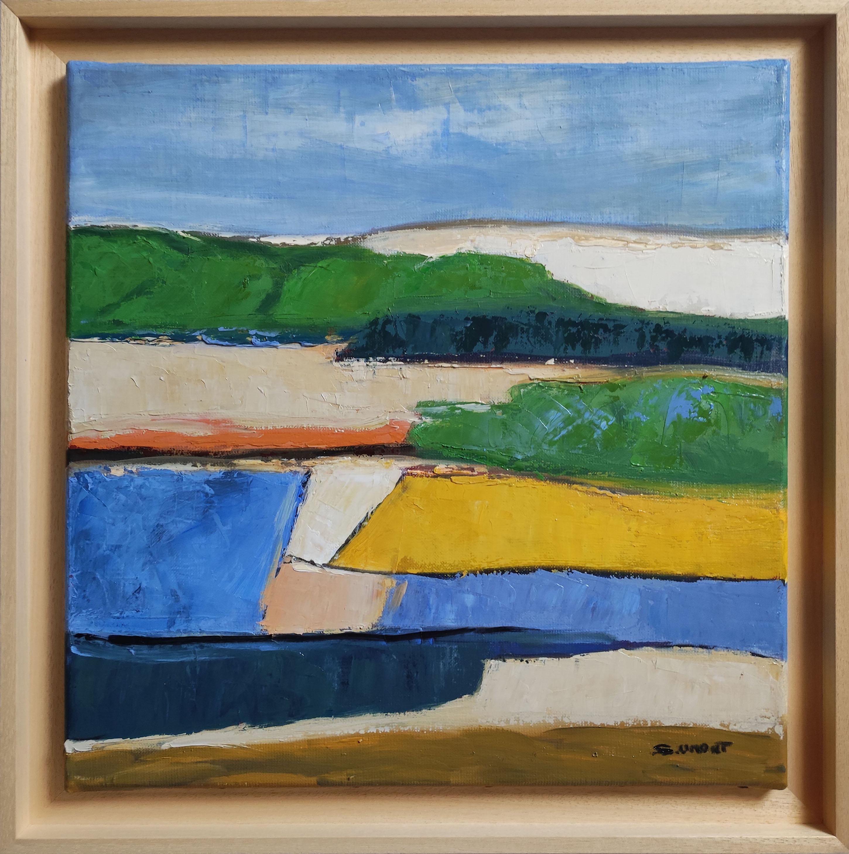 SOPHIE DUMONT Landscape Painting - champs colorés, abstract landscape, oil on canvas, expressionism, fields, France