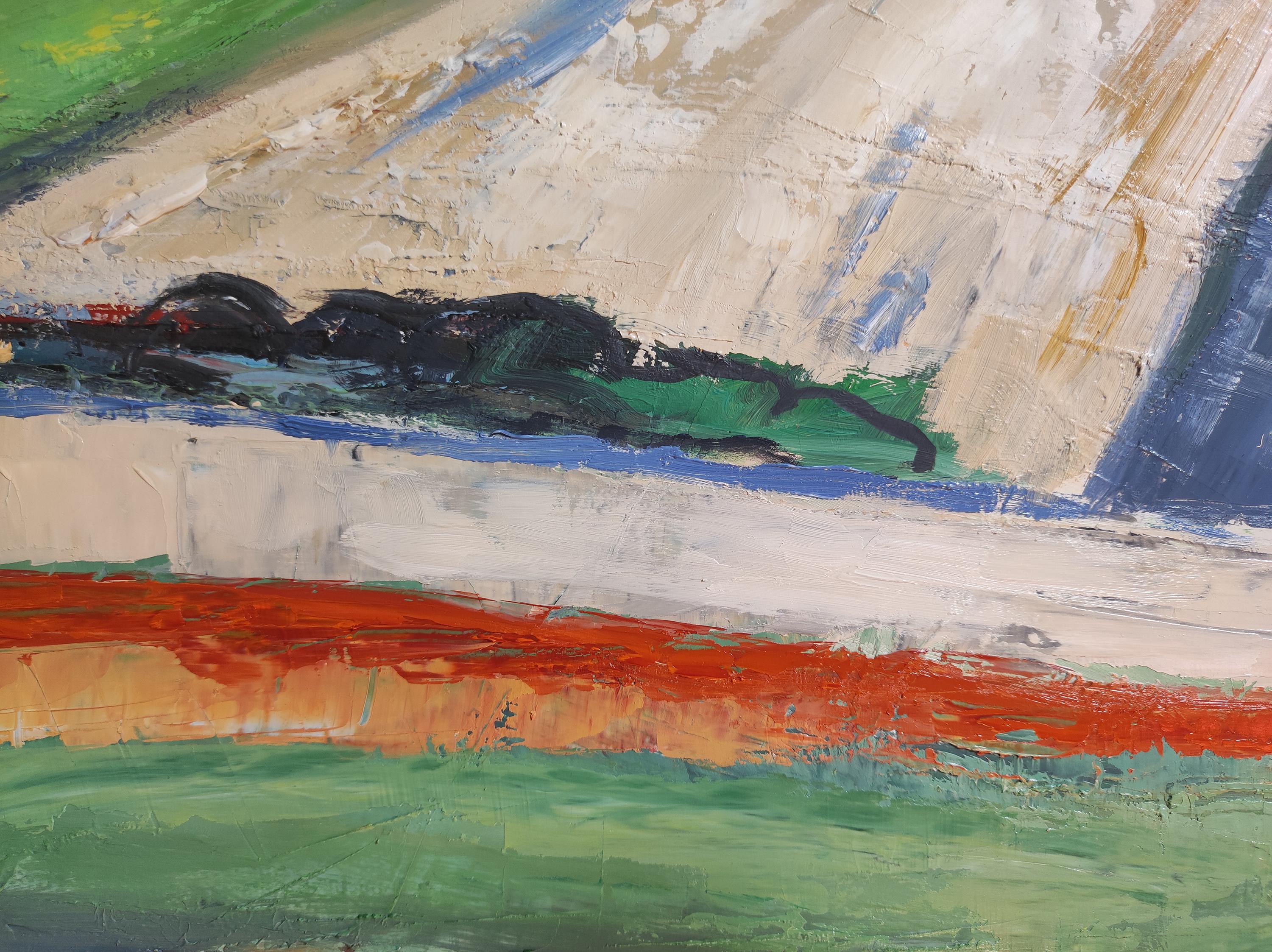 Fields in April, paysage abstrait, bleu, vert, expressionniste, contemporain en vente 1