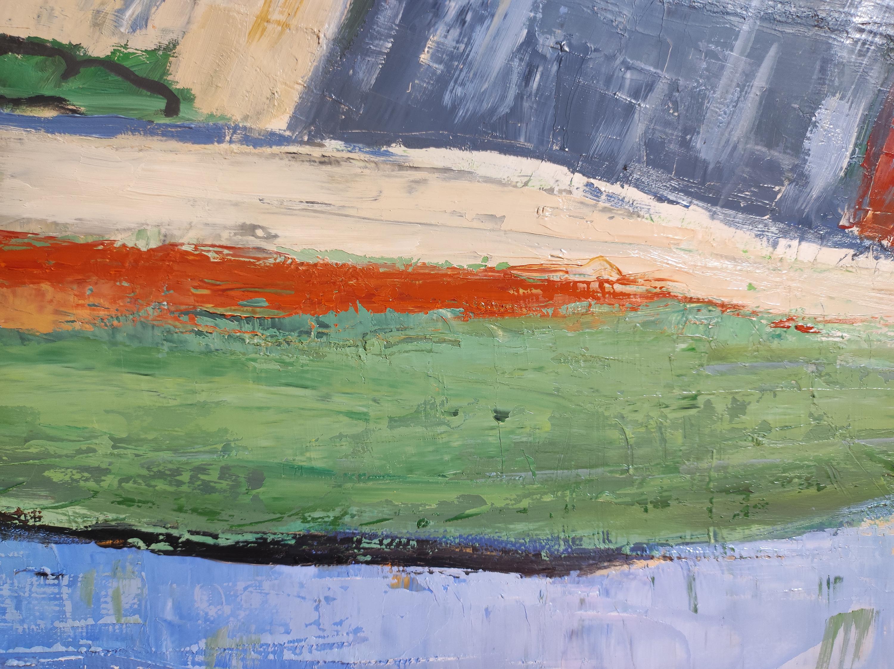 Fields in April, paysage abstrait, bleu, vert, expressionniste, contemporain en vente 2