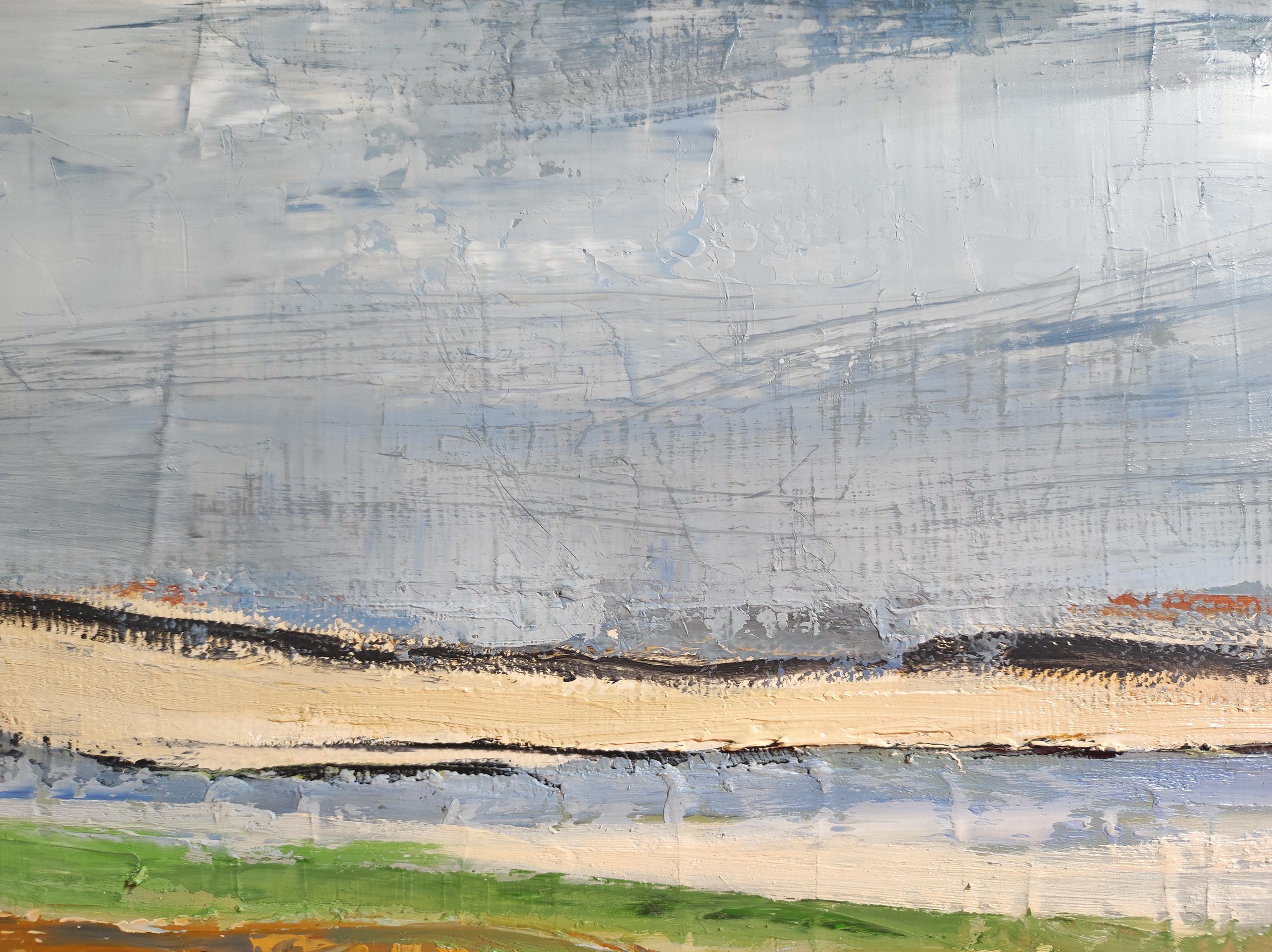 Fields in April, abstract landscape, blue, green, expressionist, contemporary For Sale 3