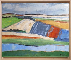 champs en avril, abstrait, bleu, vert, expressionniste, huile sur toile, texture