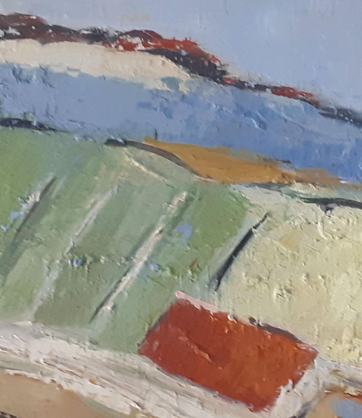  Fields in Summer, Blue Abstract Landscape, Oil on Canvas Expressionist, Modern For Sale 1