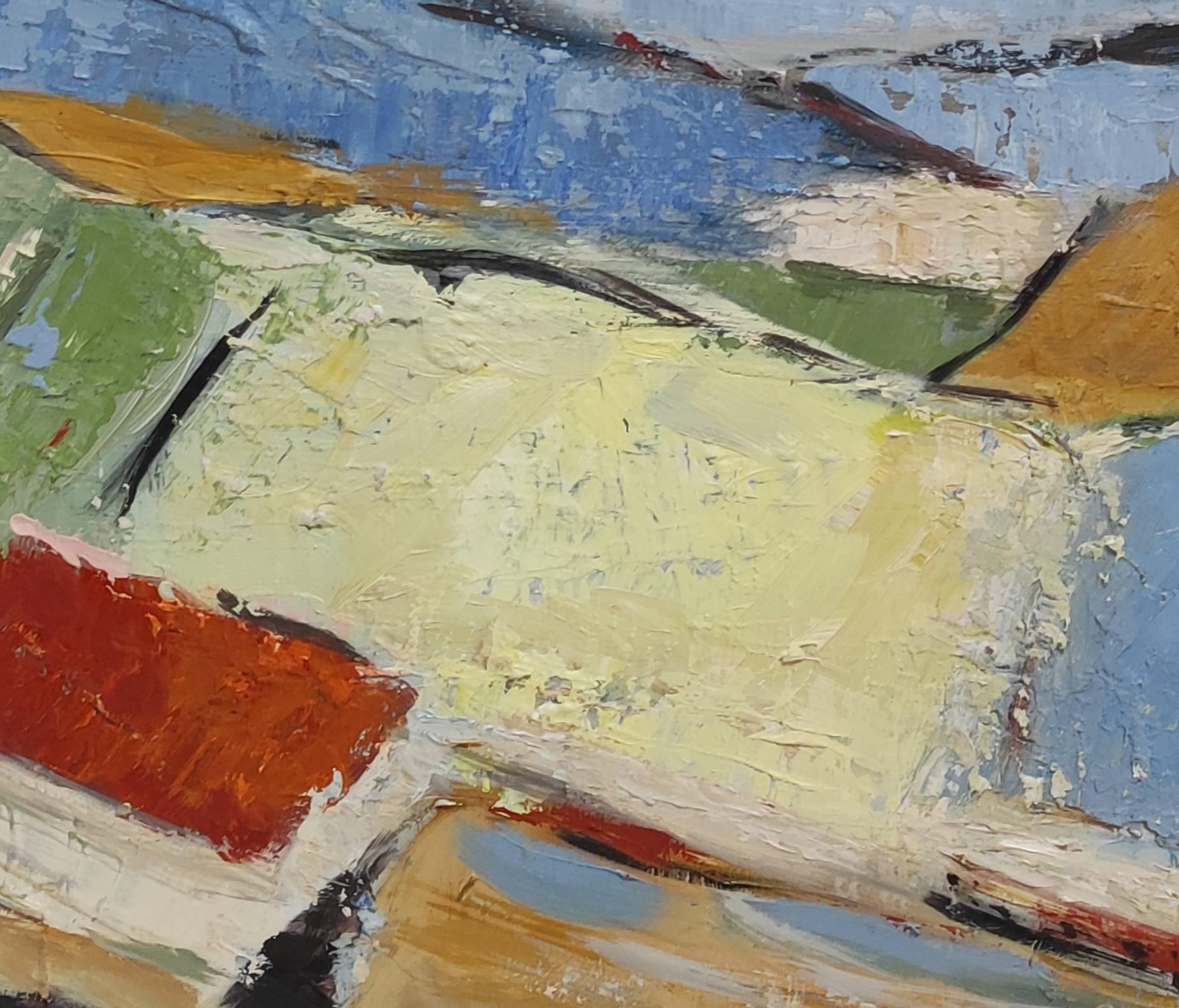 Campos en Verano, Paisaje Abstracto Azul, Óleo sobre Lienzo Expresionista, Moderno en venta 9