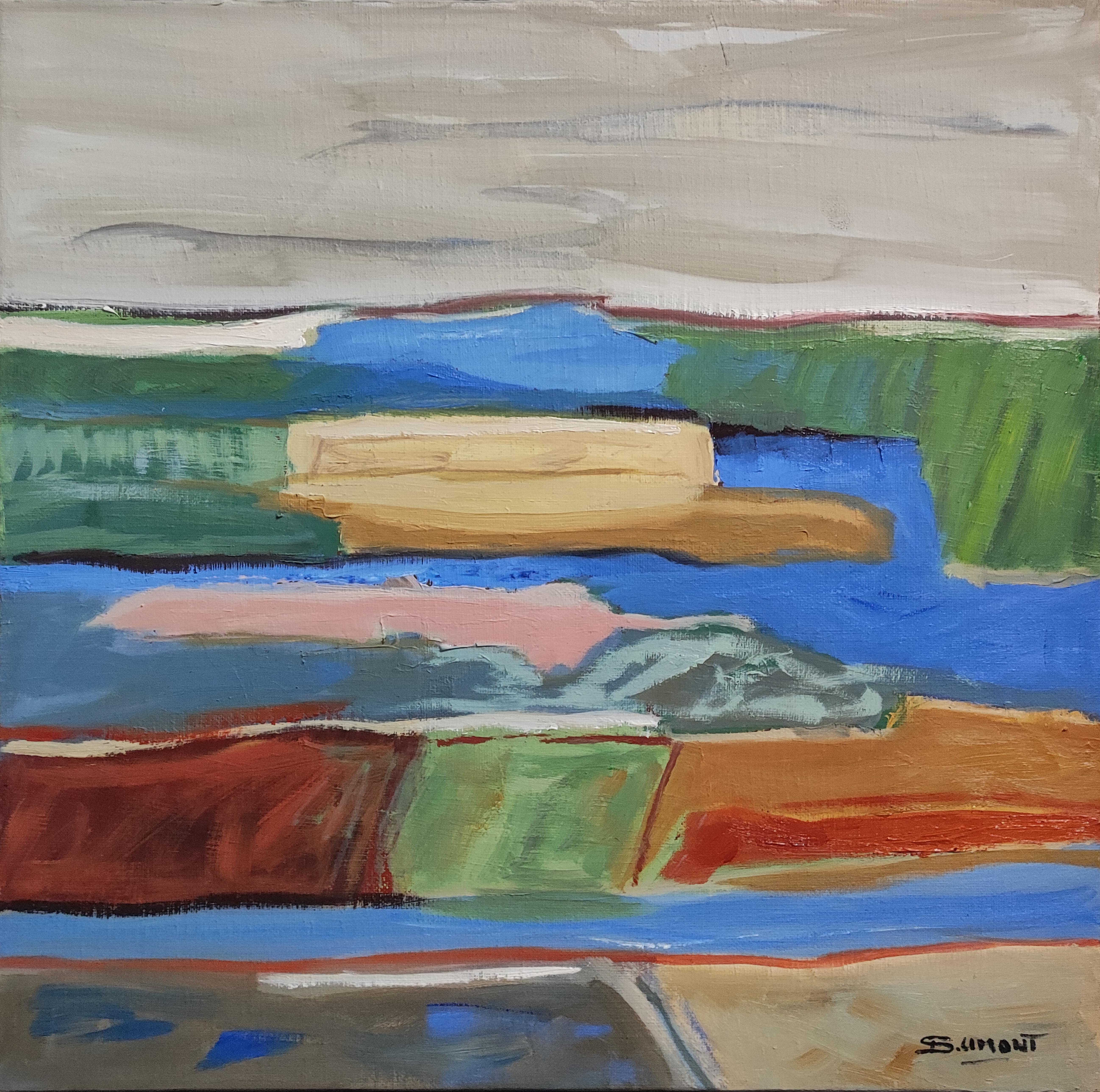 champs en Fête, paysage, huile, expressionnisme, multicolore, français, abstrait  - Painting de SOPHIE DUMONT