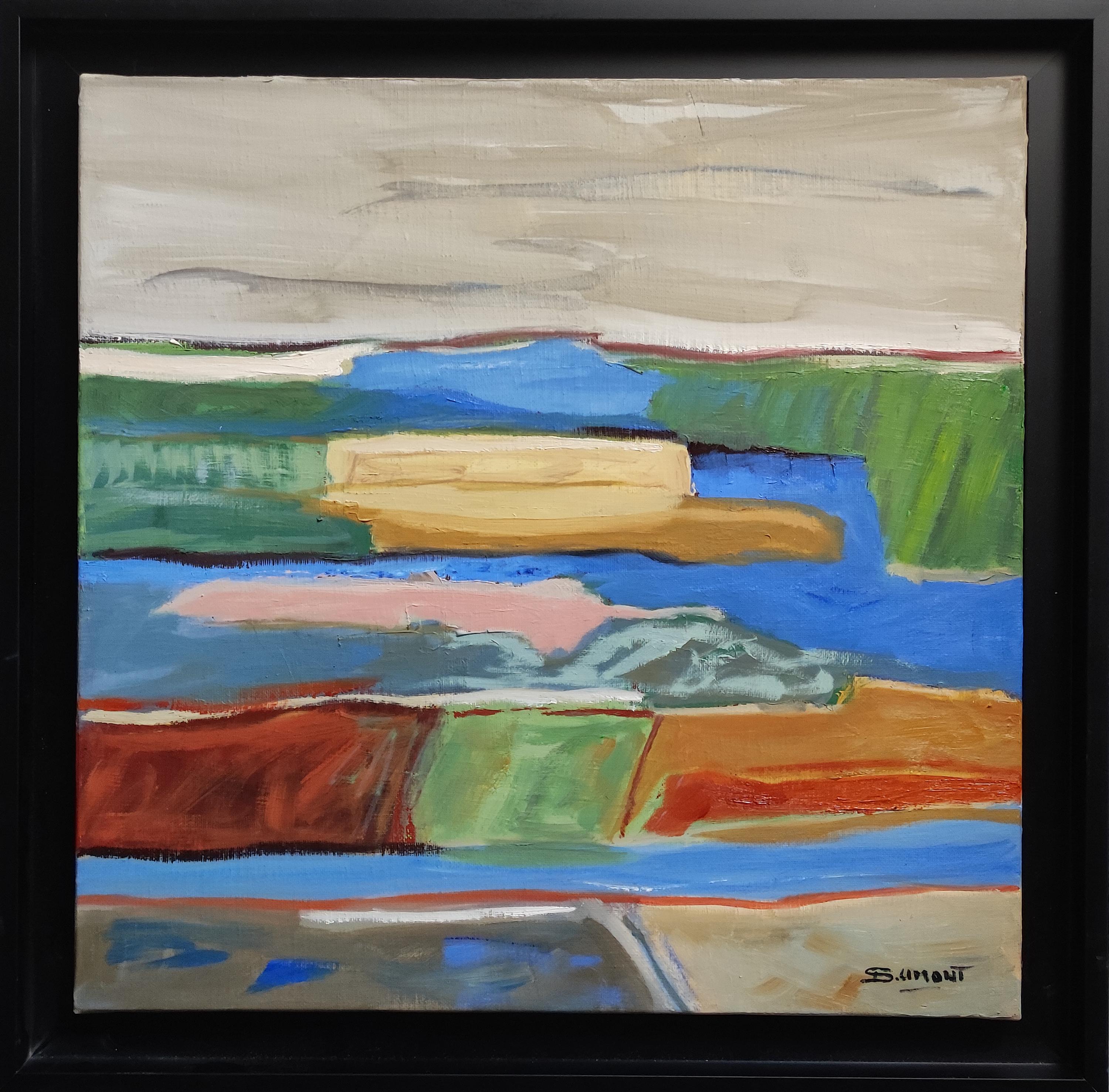 Abstract Painting SOPHIE DUMONT - champs en Fête, paysage, huile, expressionnisme, multicolore, français, abstrait 