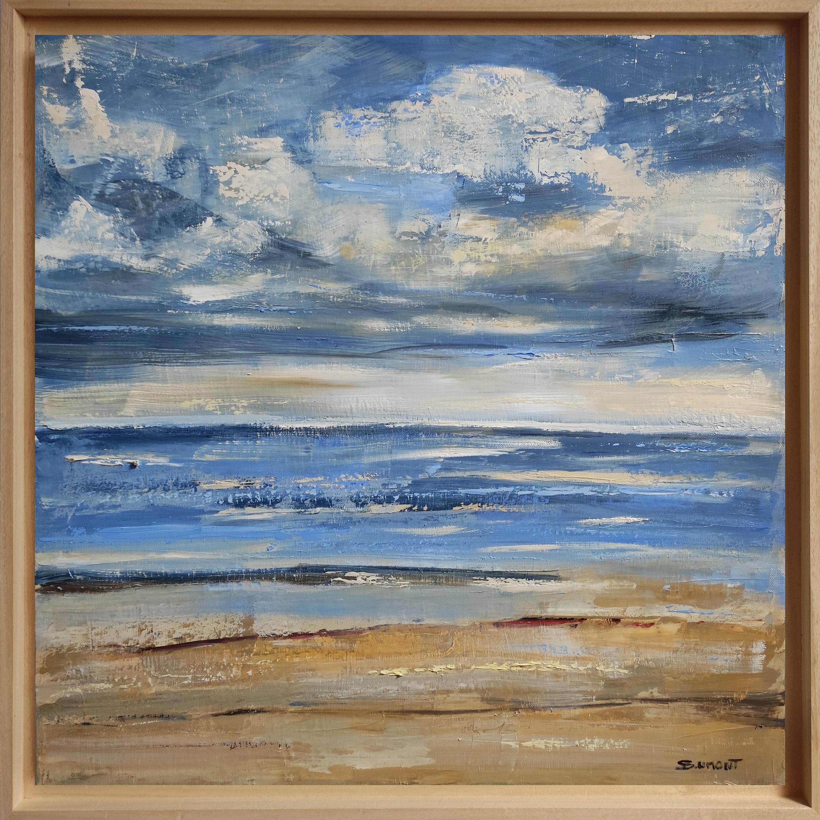 Cielo cambiante, Azul paisaje abstracto, expresionismo, playa, francés, moderno en venta 5