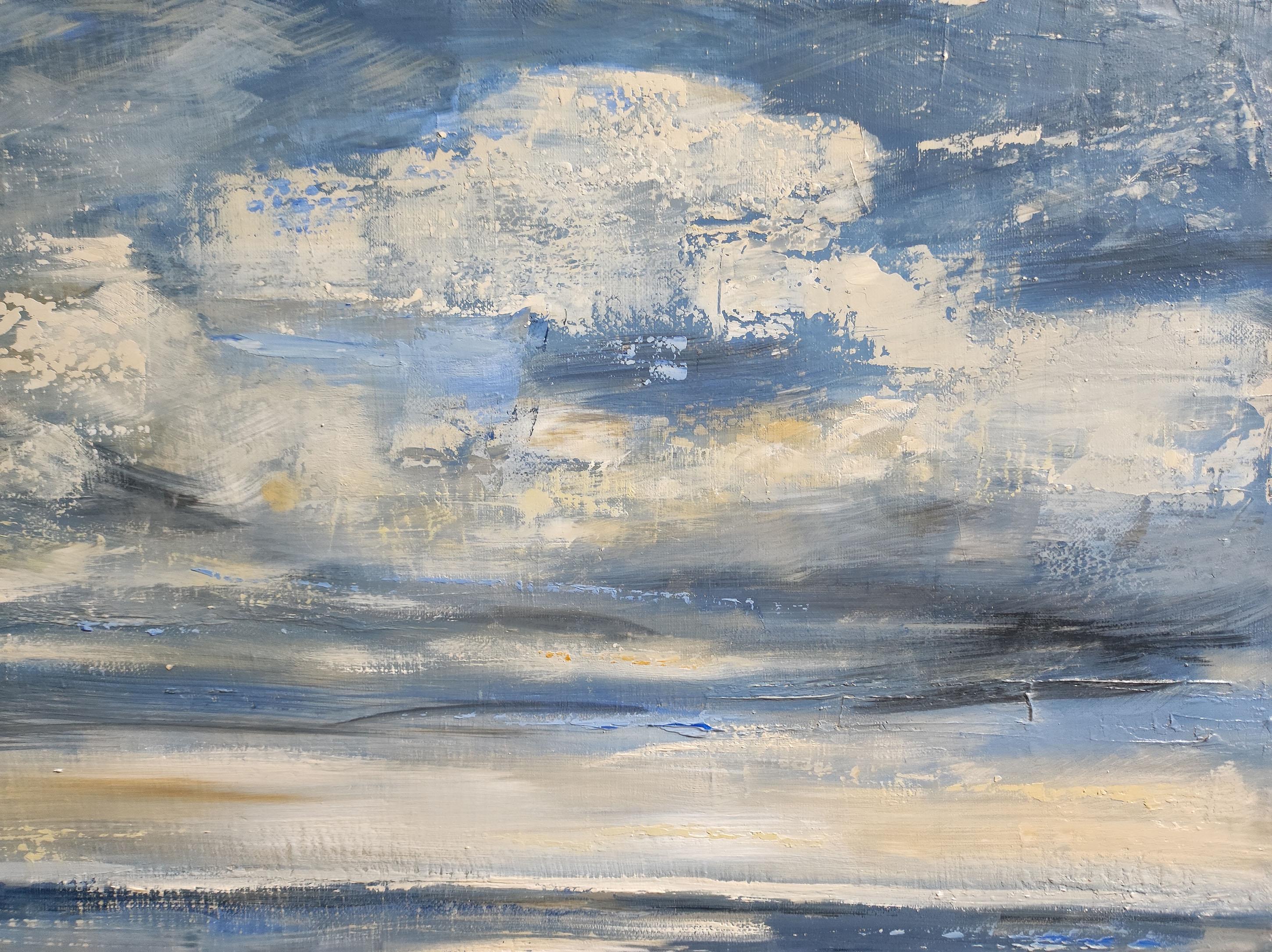 Cielo cambiante, Azul paisaje abstracto, expresionismo, playa, francés, moderno - Painting Expresionismo abstracto de SOPHIE DUMONT