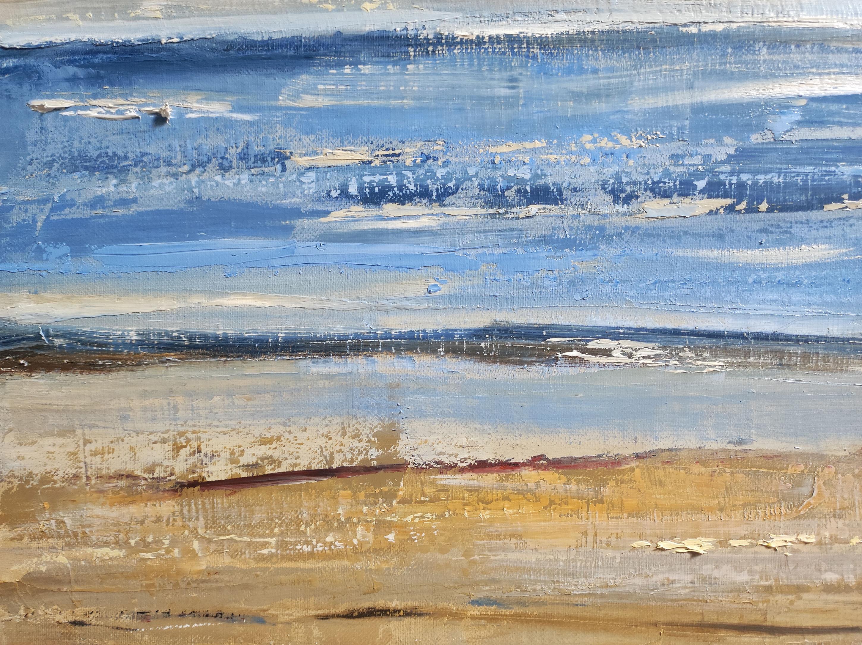 Cielo cambiante, Azul paisaje abstracto, expresionismo, playa, francés, moderno - Landscape Painting Gris de SOPHIE DUMONT
