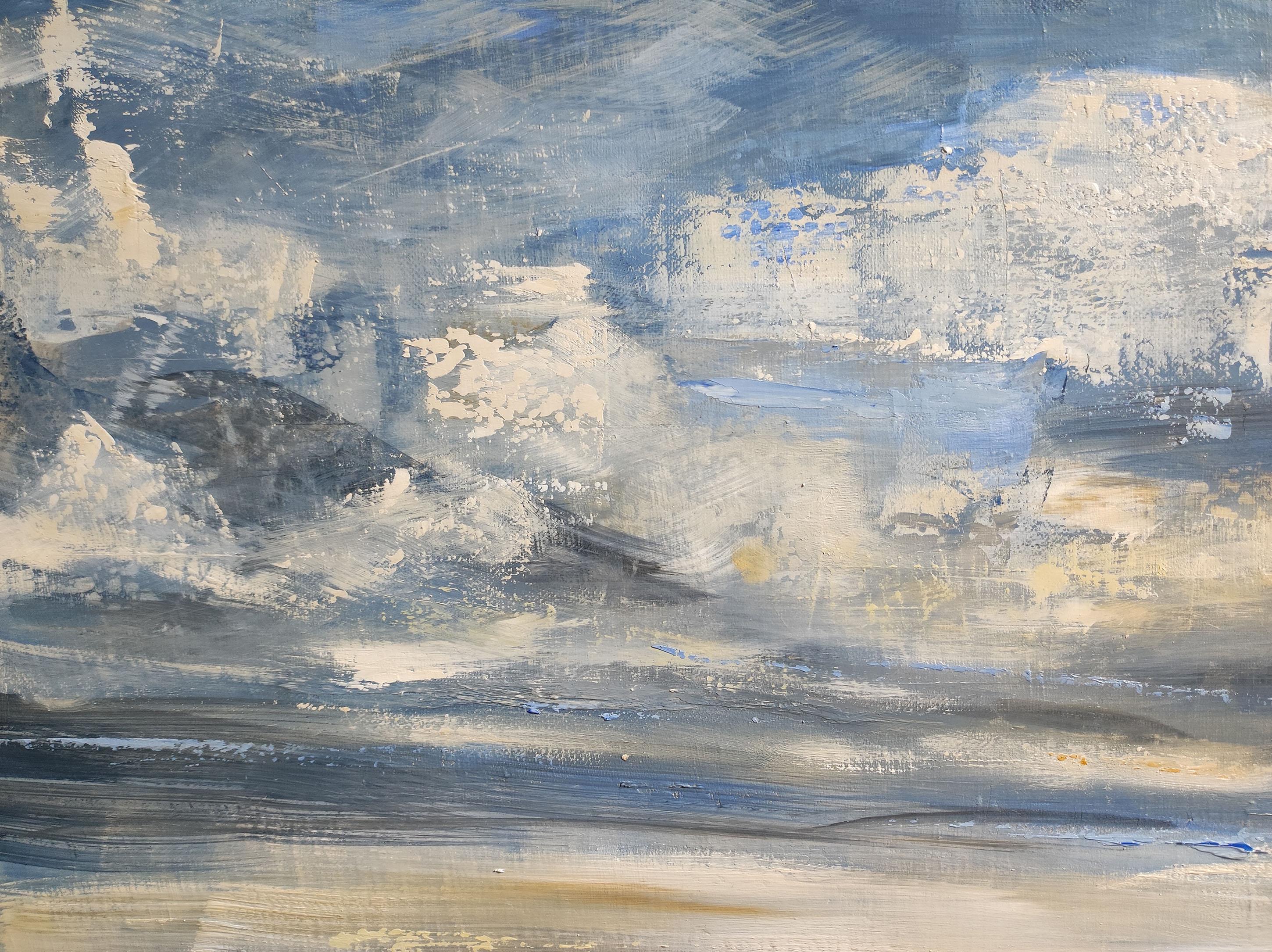 Cielo cambiante, Azul paisaje abstracto, expresionismo, playa, francés, moderno en venta 1