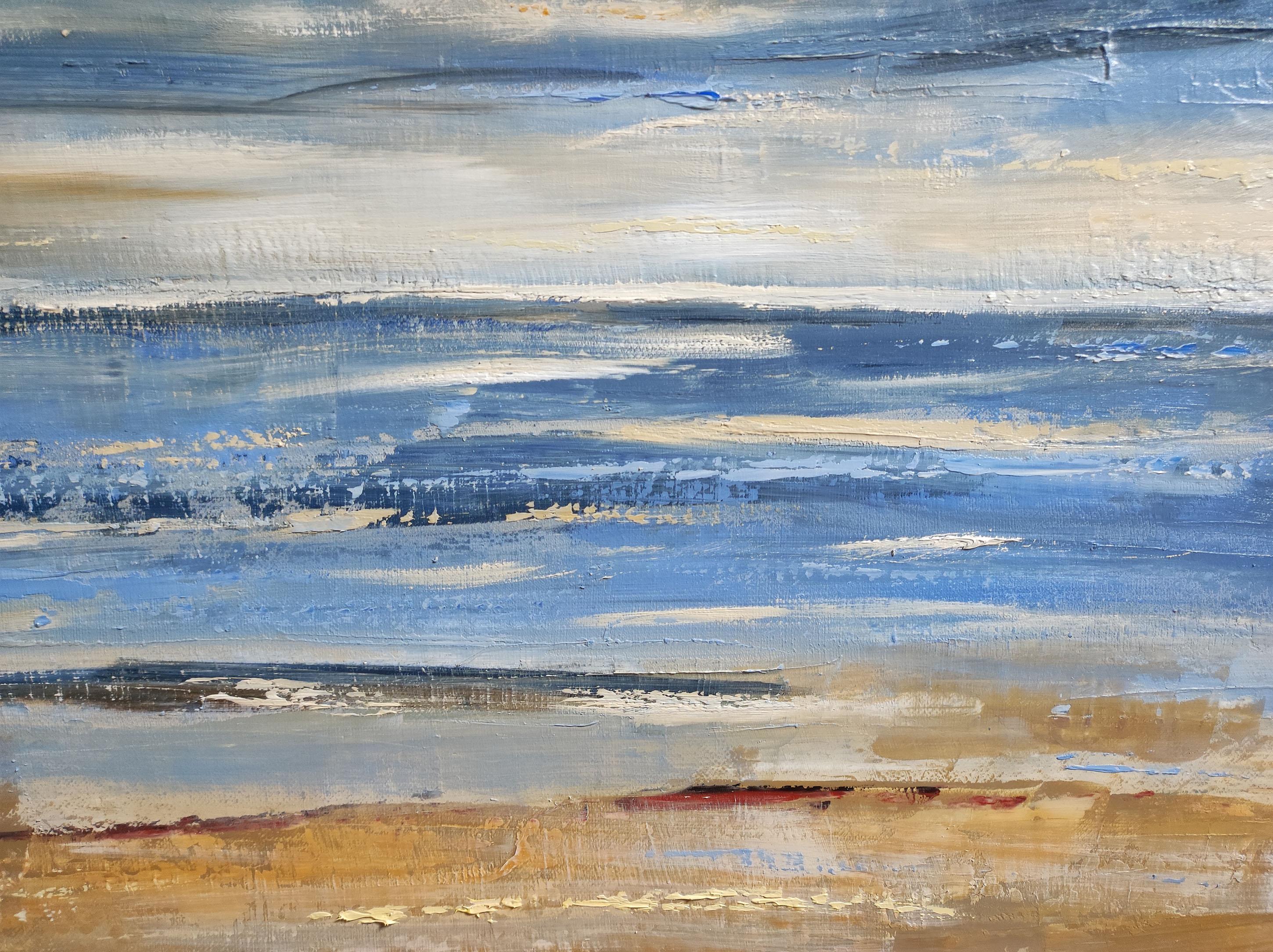 Cielo cambiante, Azul paisaje abstracto, expresionismo, playa, francés, moderno en venta 4