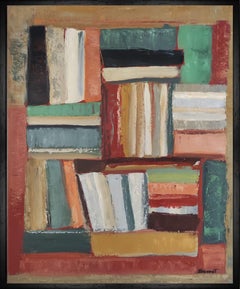 chromatic, colored abstract, books, oil on canvas, expressionism, geometric