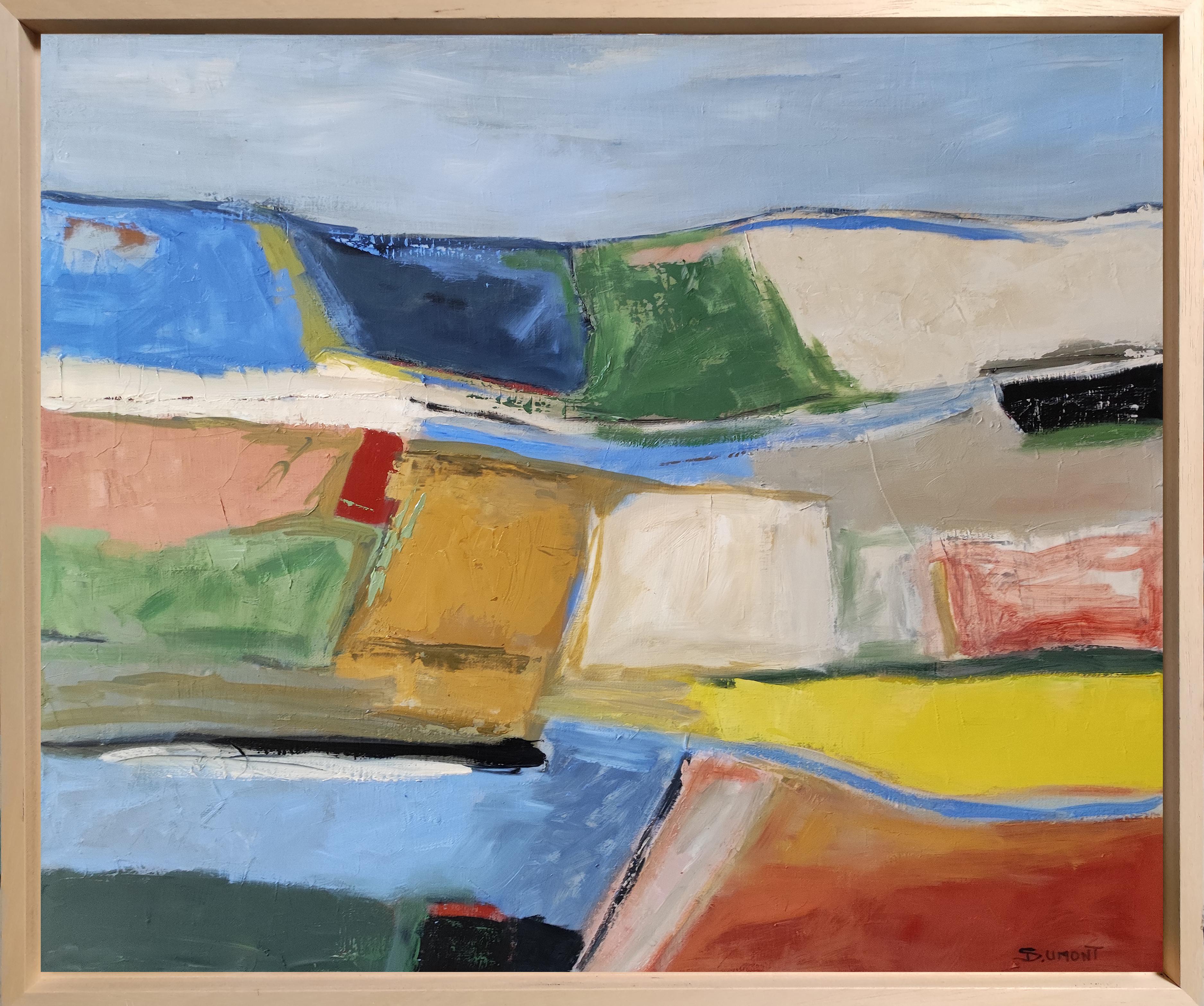 Fuga cromatica, Paesaggio astratto, Campagna, Contemporaneo, Olio, Moderno - Abstract Painting Grigio di SOPHIE DUMONT