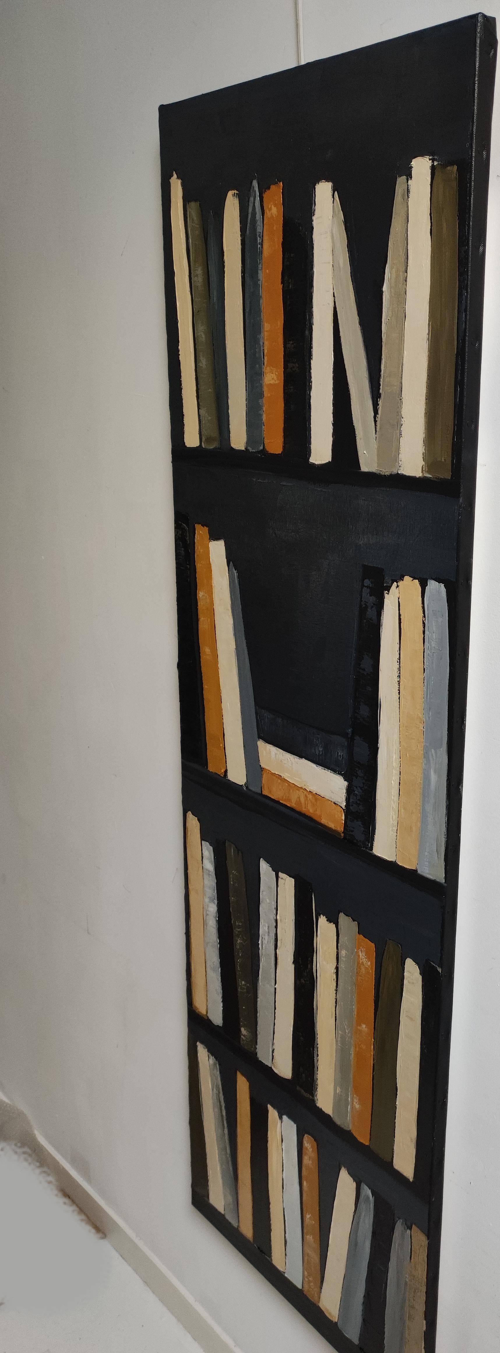 Chroniques de l'esprit, Astratto, Biblioteca nera, Espressionismo contemporaneo, Olio - Abstract Painting Nero di SOPHIE DUMONT