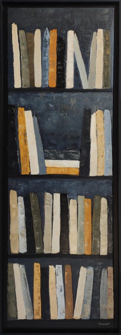 Chroniques de l’Esprit - Vertical Abstract Bookshelf Painting – Oil Contemporary