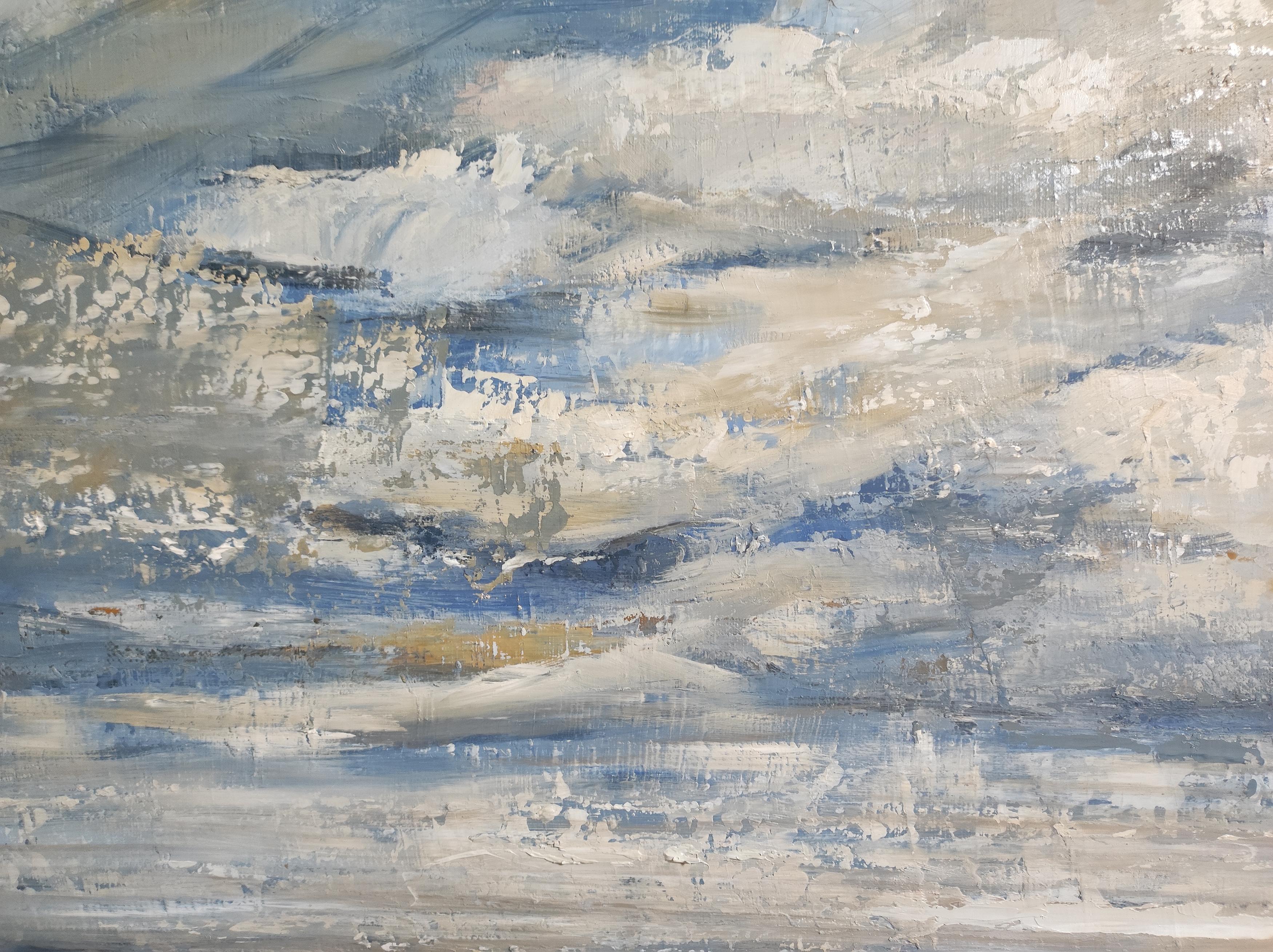 ciel de traine, beach, seaside, abstract, blue, expressionism, oil, landscape For Sale 1