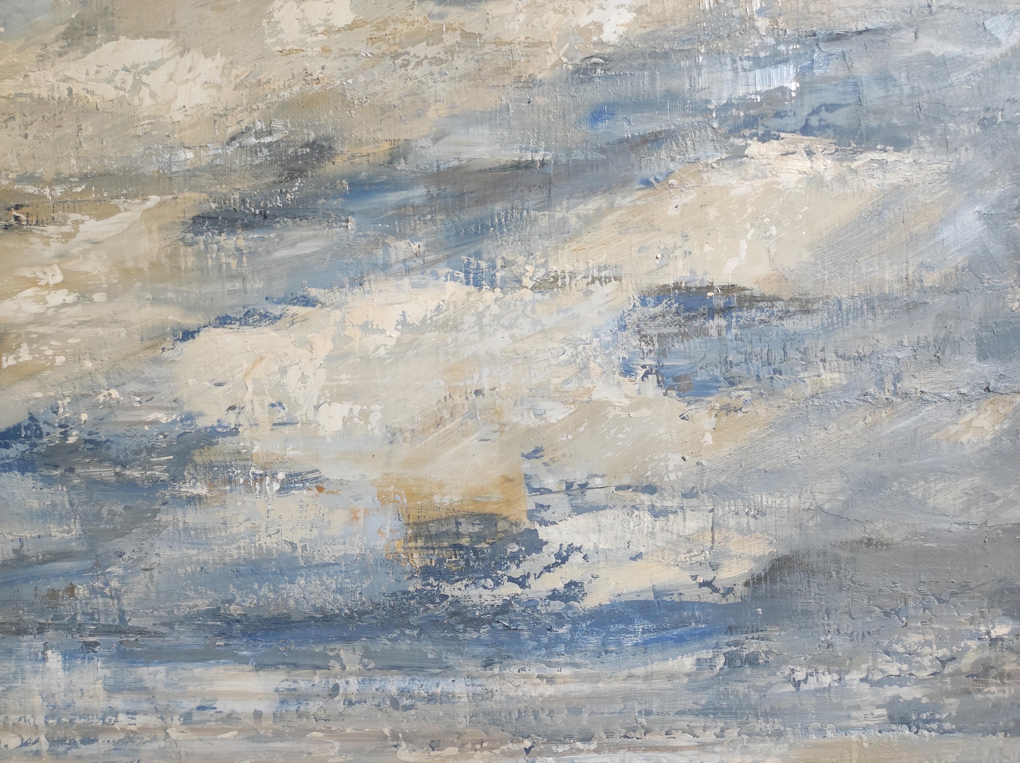 ciel de traine, beach, seaside, abstract, blue, expressionism, oil, landscape For Sale 2