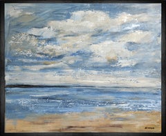 ciel de traine, beach, seaside, abstract, blue, expressionism, oil, landscape