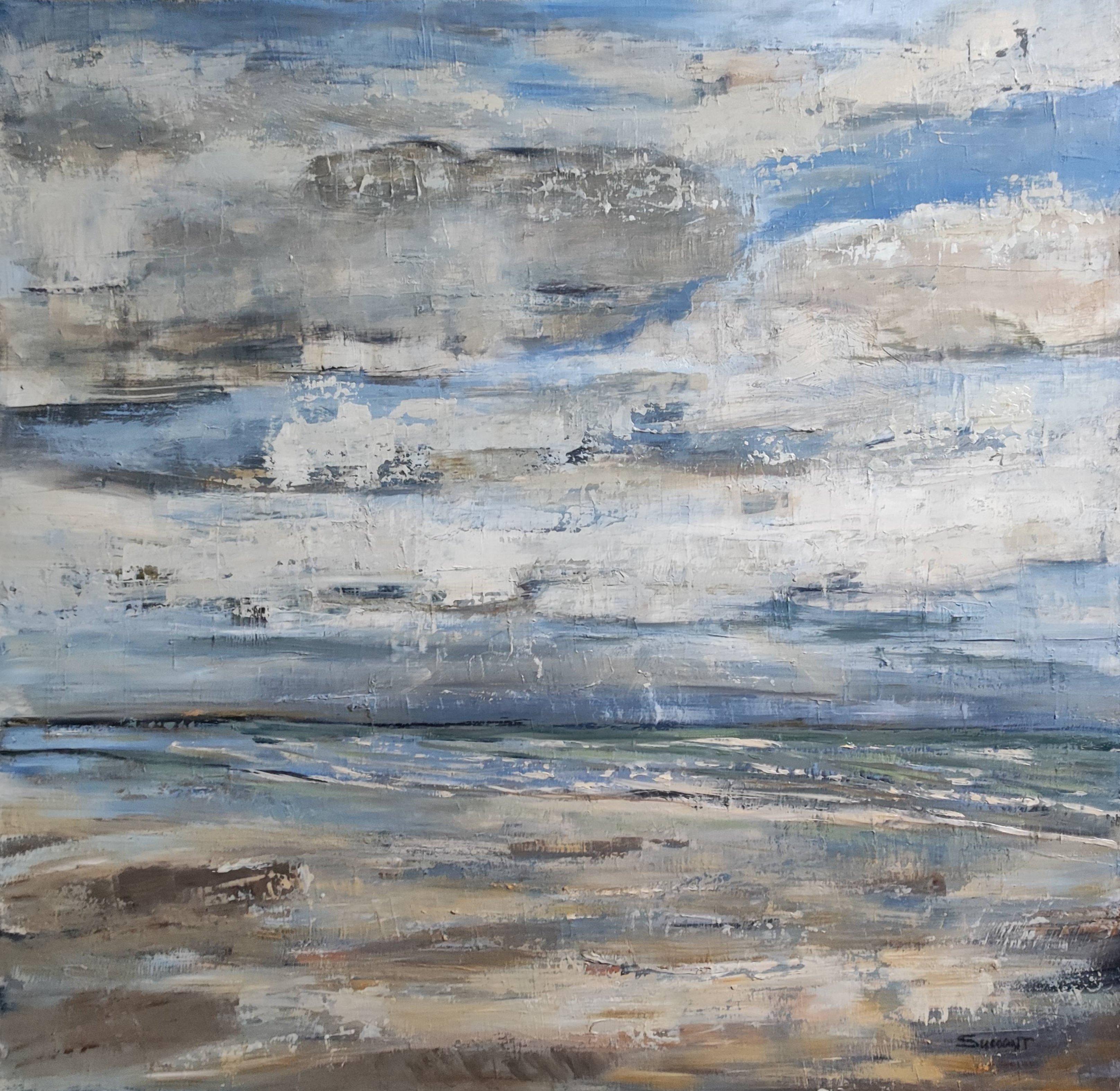 Cielo grigio, Marin, Mare, Olio su tela, Semi astratto, Blu, Impressionismo - Painting di SOPHIE DUMONT