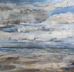 Huile sur toile semi-abstraite, bleue, marine, bord de mer, impressionnisme