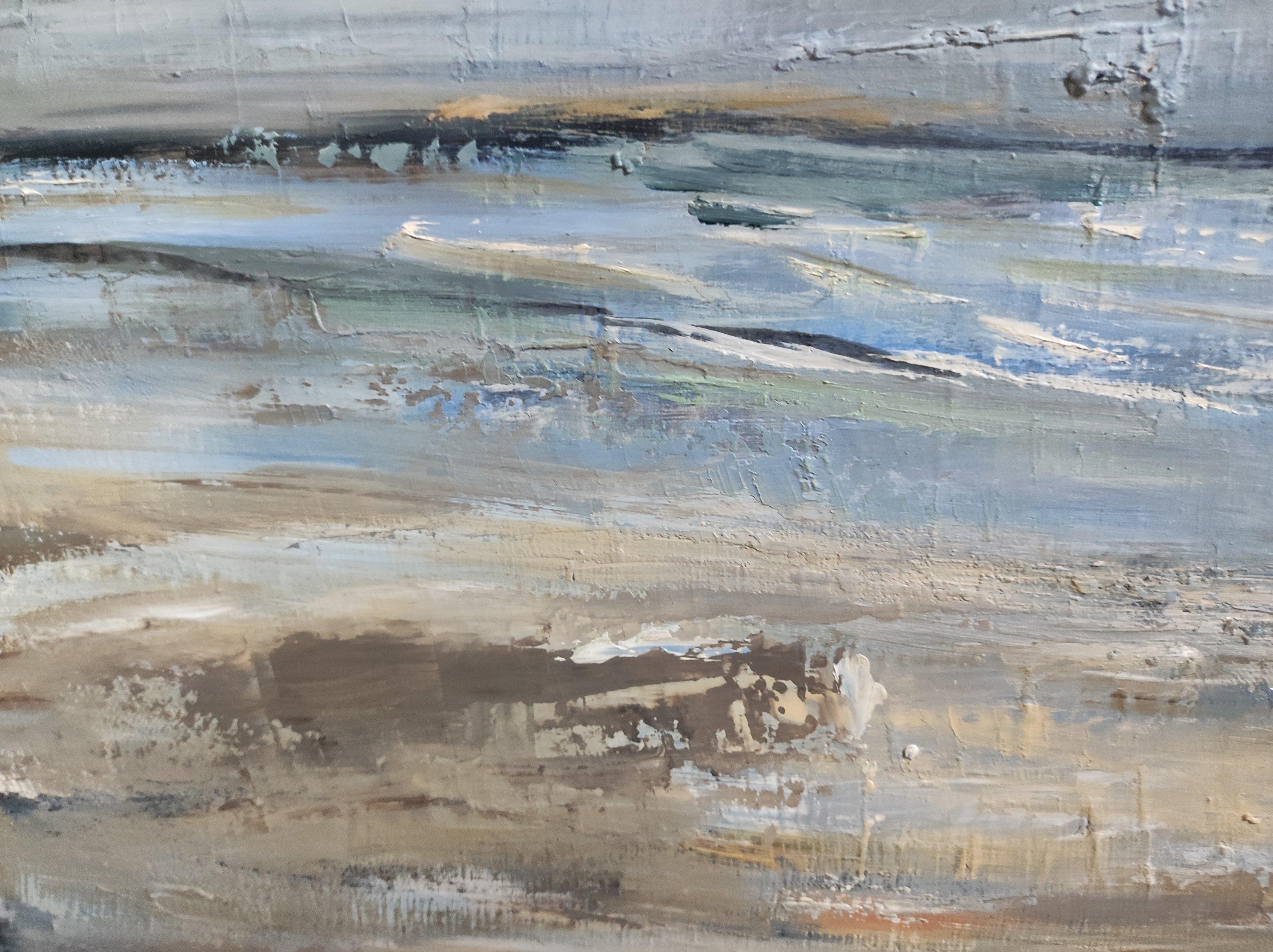 GRAY SKY, Marine, seaside, Oil on canvas, Semi-abstract, Blue, Impressionism For Sale 4