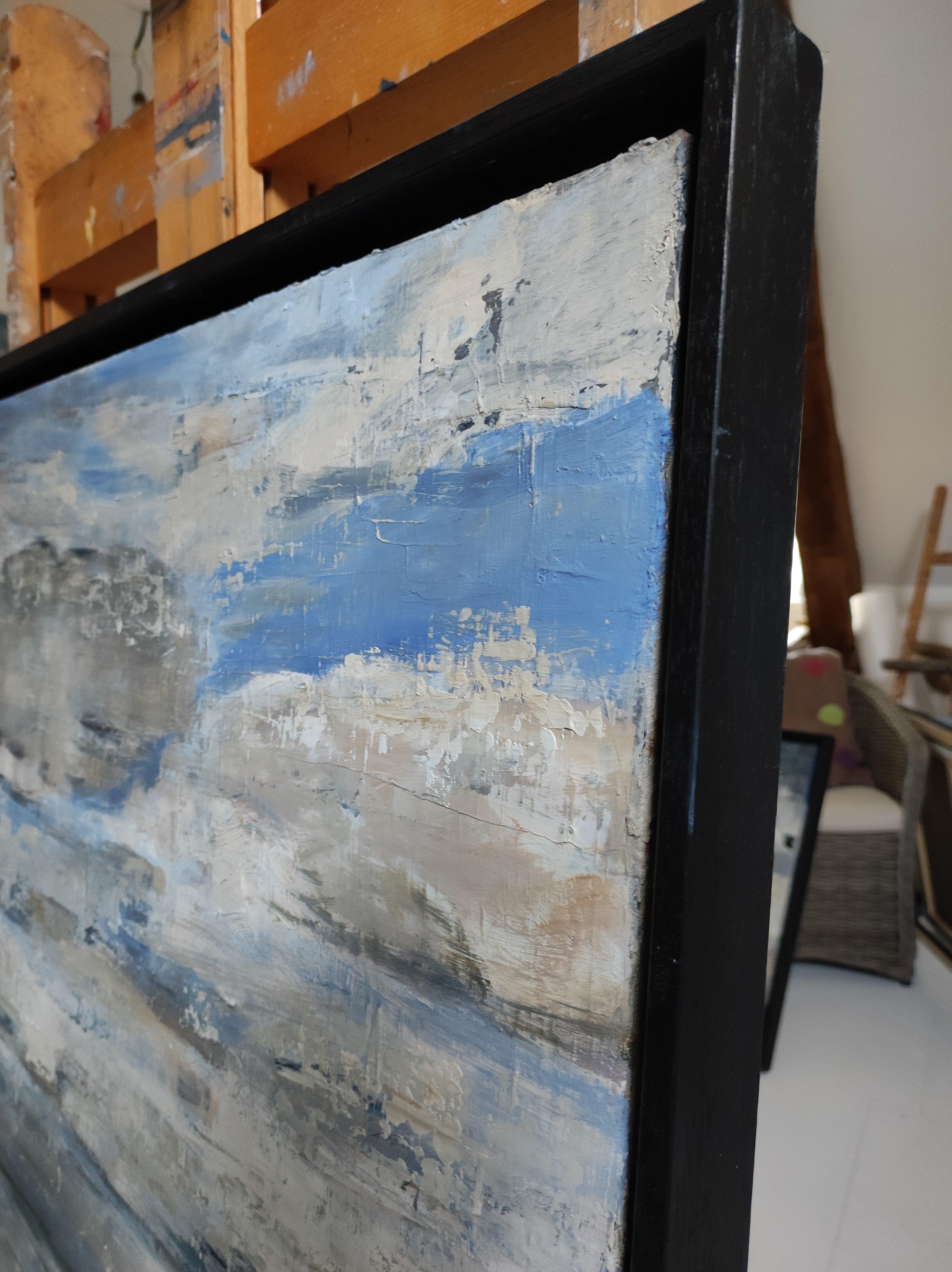 Cielo grigio, Marin, Mare, Olio su tela, Semi astratto, Blu, Impressionismo in vendita 6