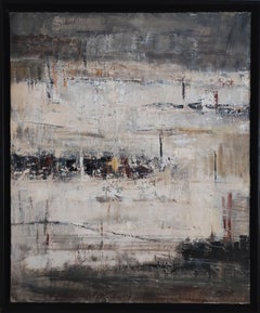 Falaises, abstrait noir et blanc, huile sur toile, artiste français, texturé