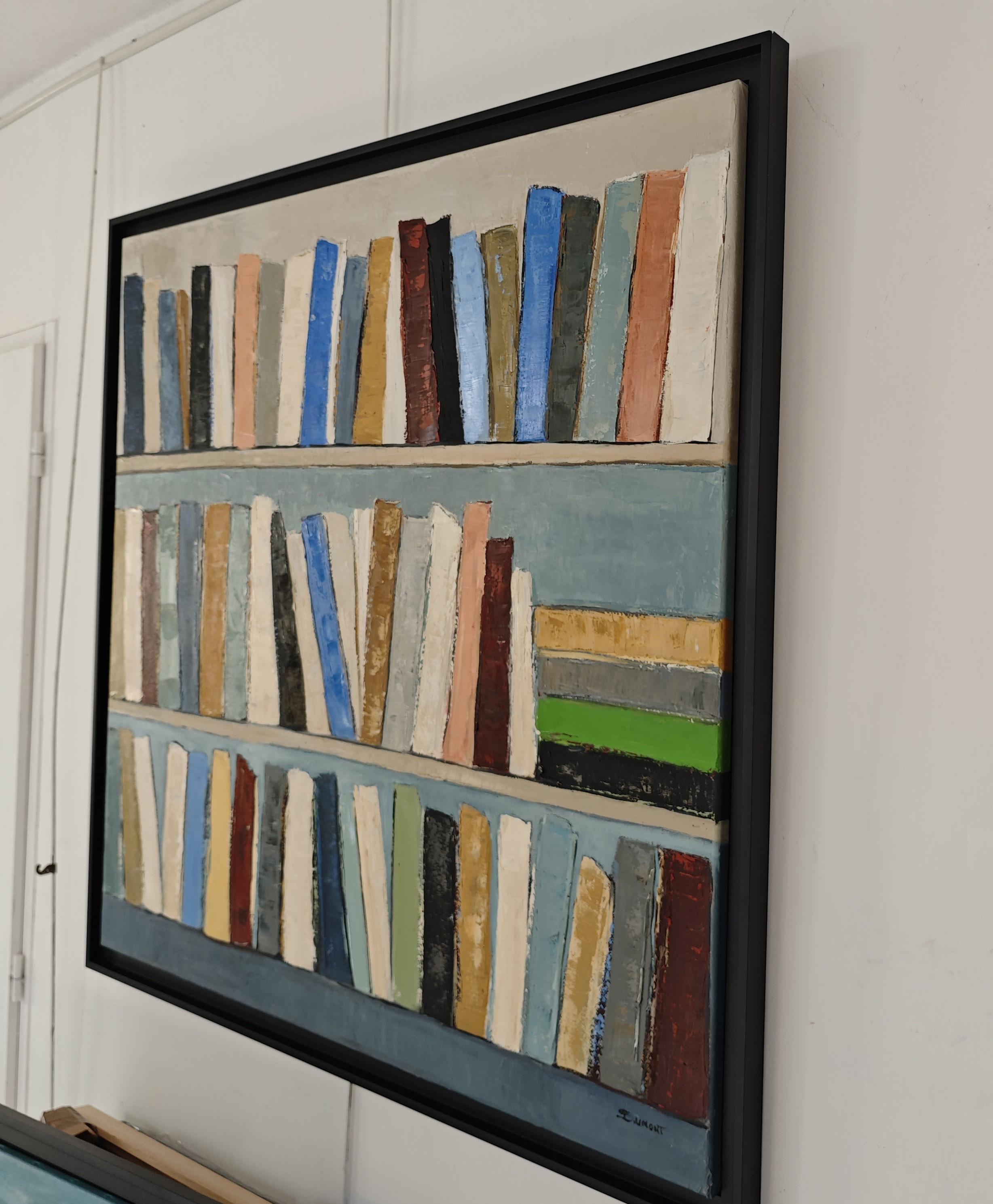 Clin d'oeil, Gran bodegón, Libros, Artista francés, Expresionismo, Contemporáneo - Still-Life Painting Negro de SOPHIE DUMONT