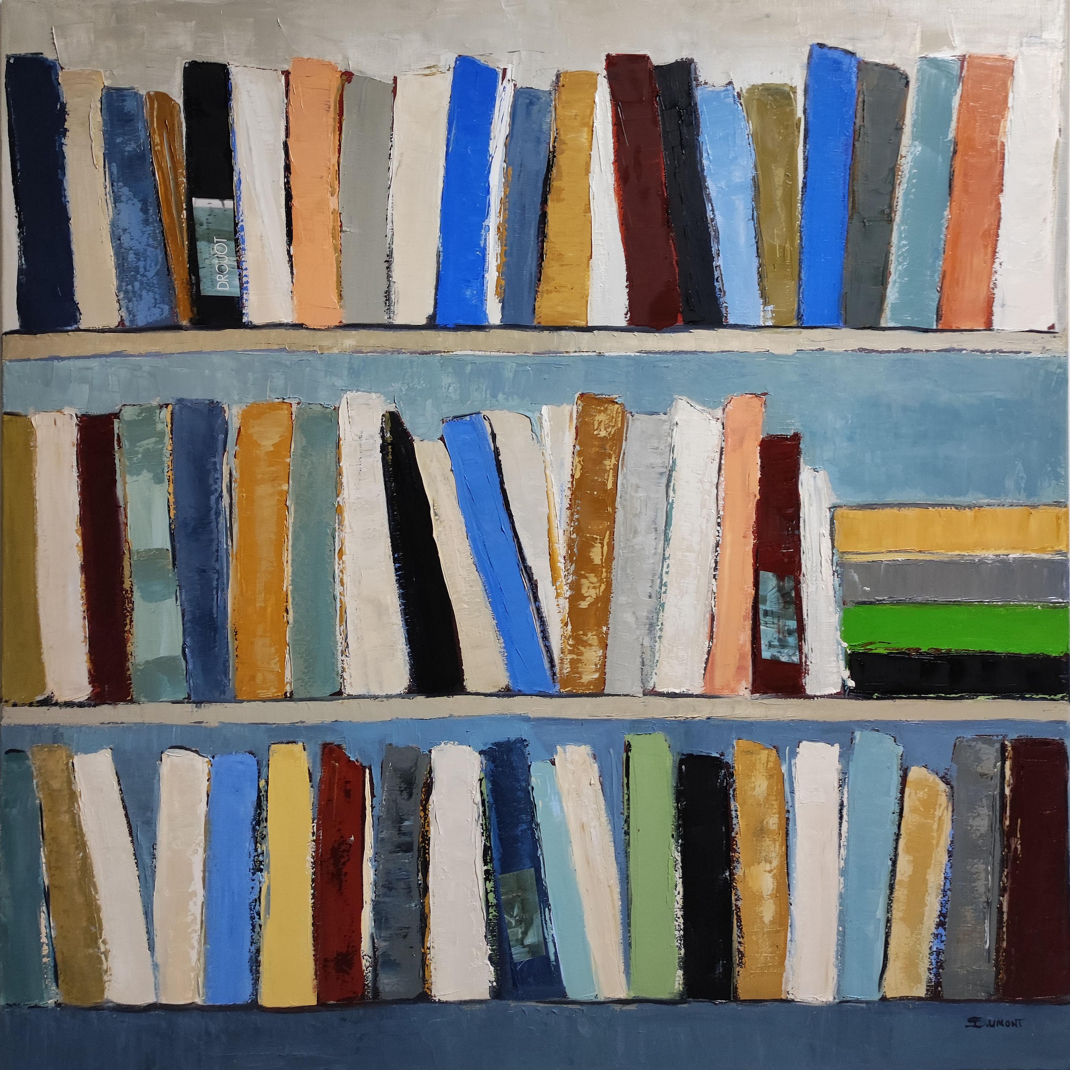 Clin d'oeil, Large still life, Books, French artist, Expressionism, Contemporary - Painting by SOPHIE DUMONT