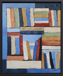 Collection,  abstract library,  colored, expressionism, geometriic blue, oil