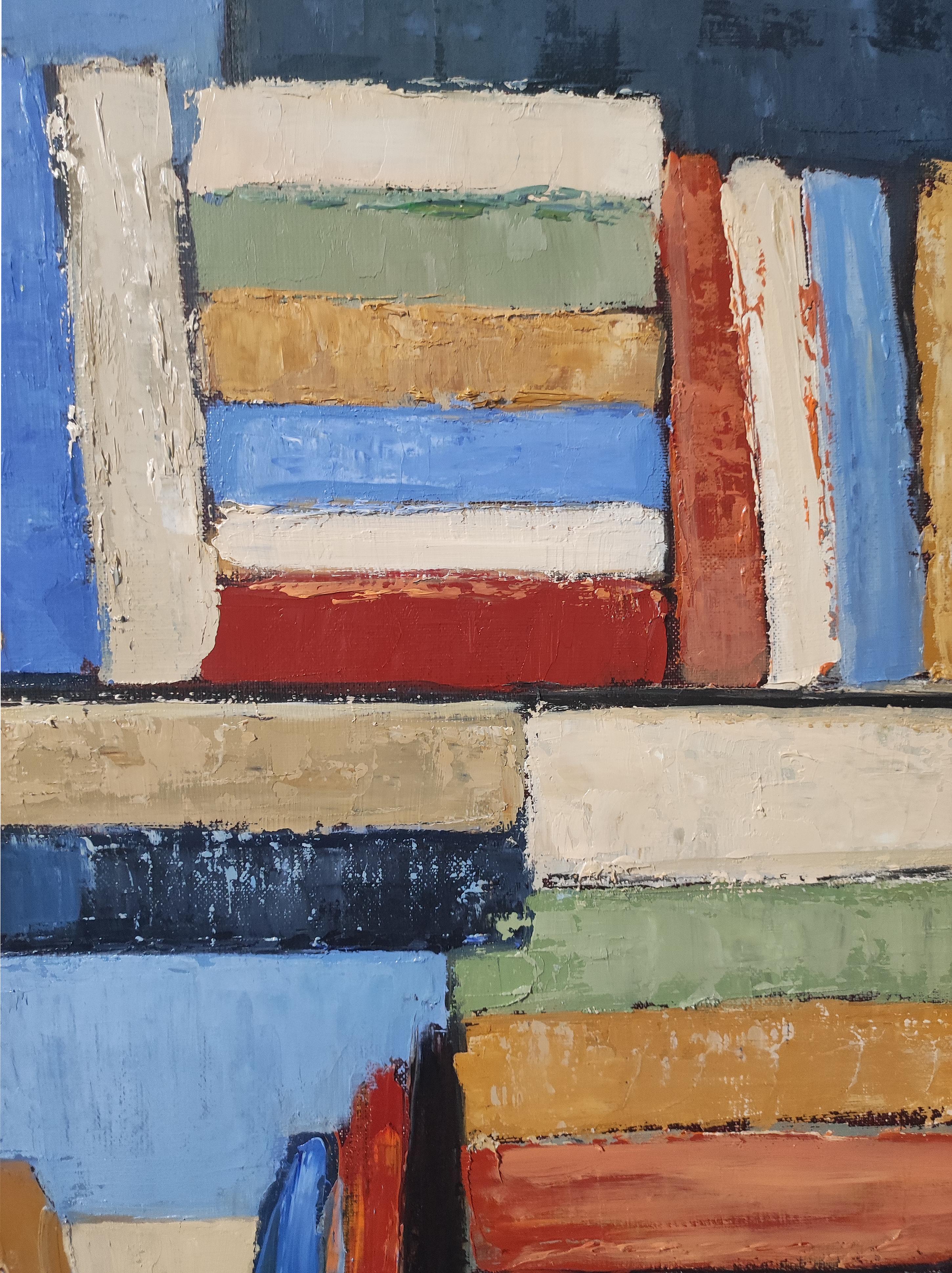 Collection,  abstract library,  colored, expressionism, geometriic blue, oil For Sale 2