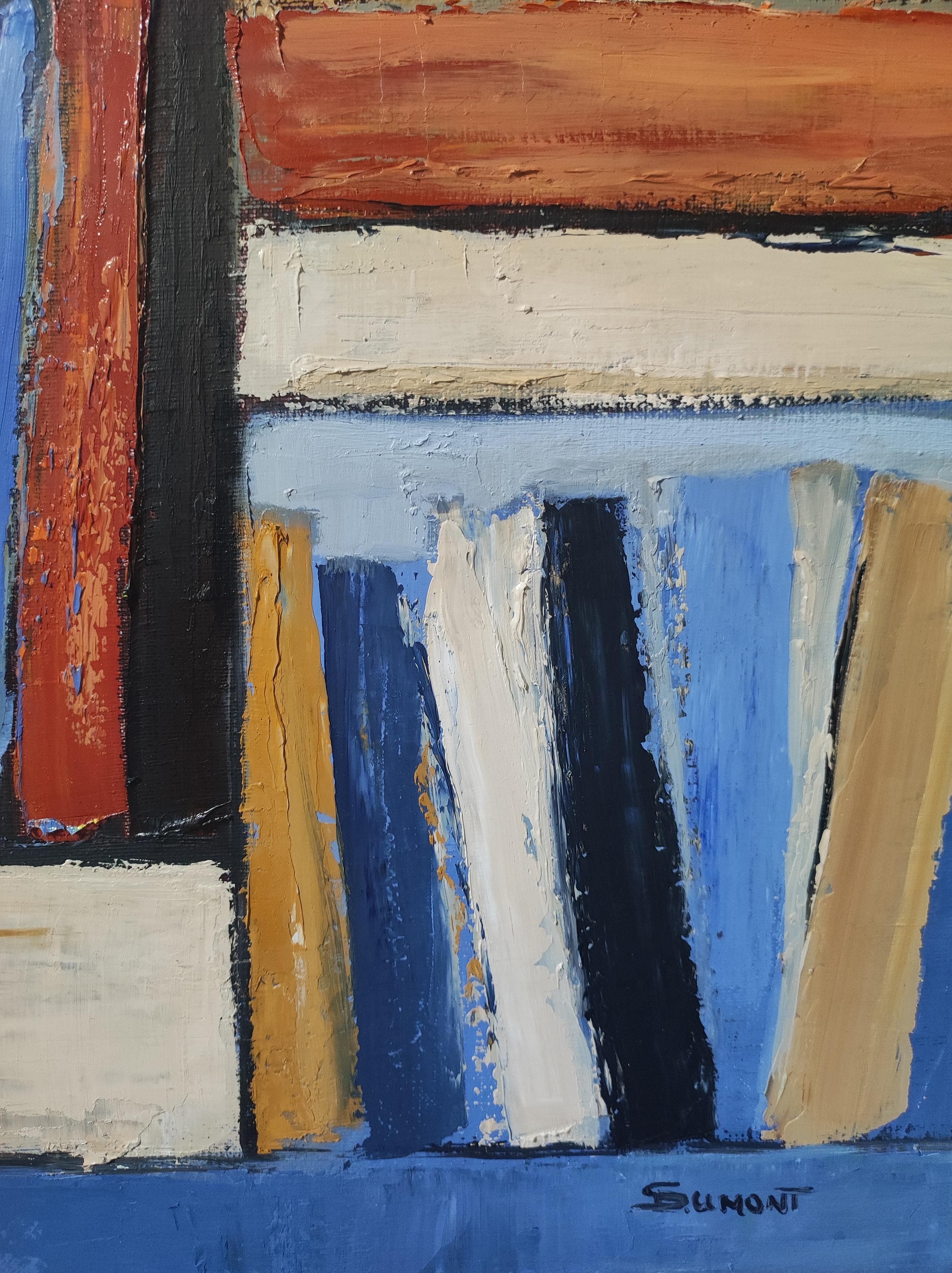 Collection,  abstract library,  colored, expressionism, geometric blue, oil For Sale 3