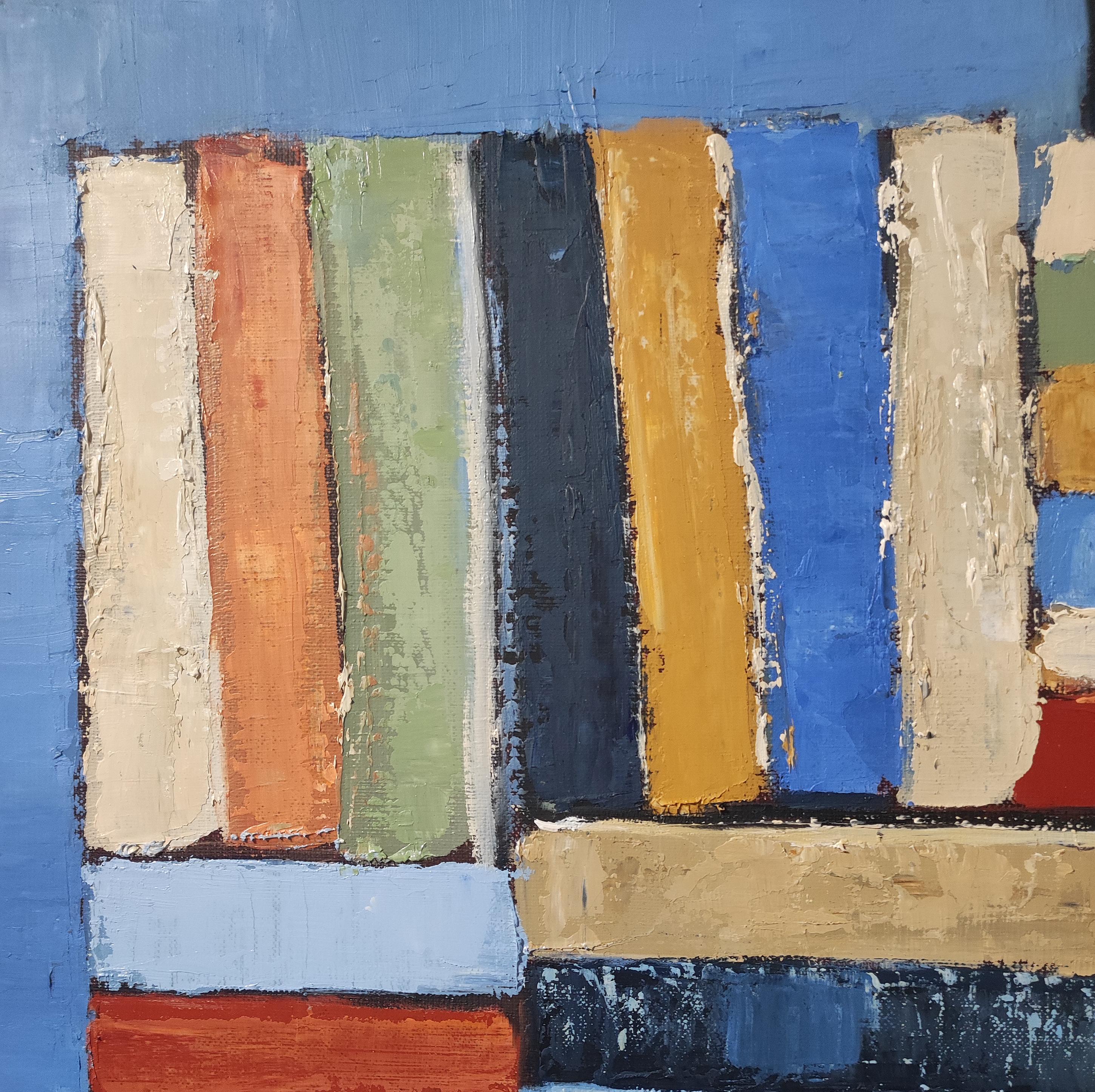 Collection,  abstract library,  colored, expressionism, geometriic blue, oil For Sale 5