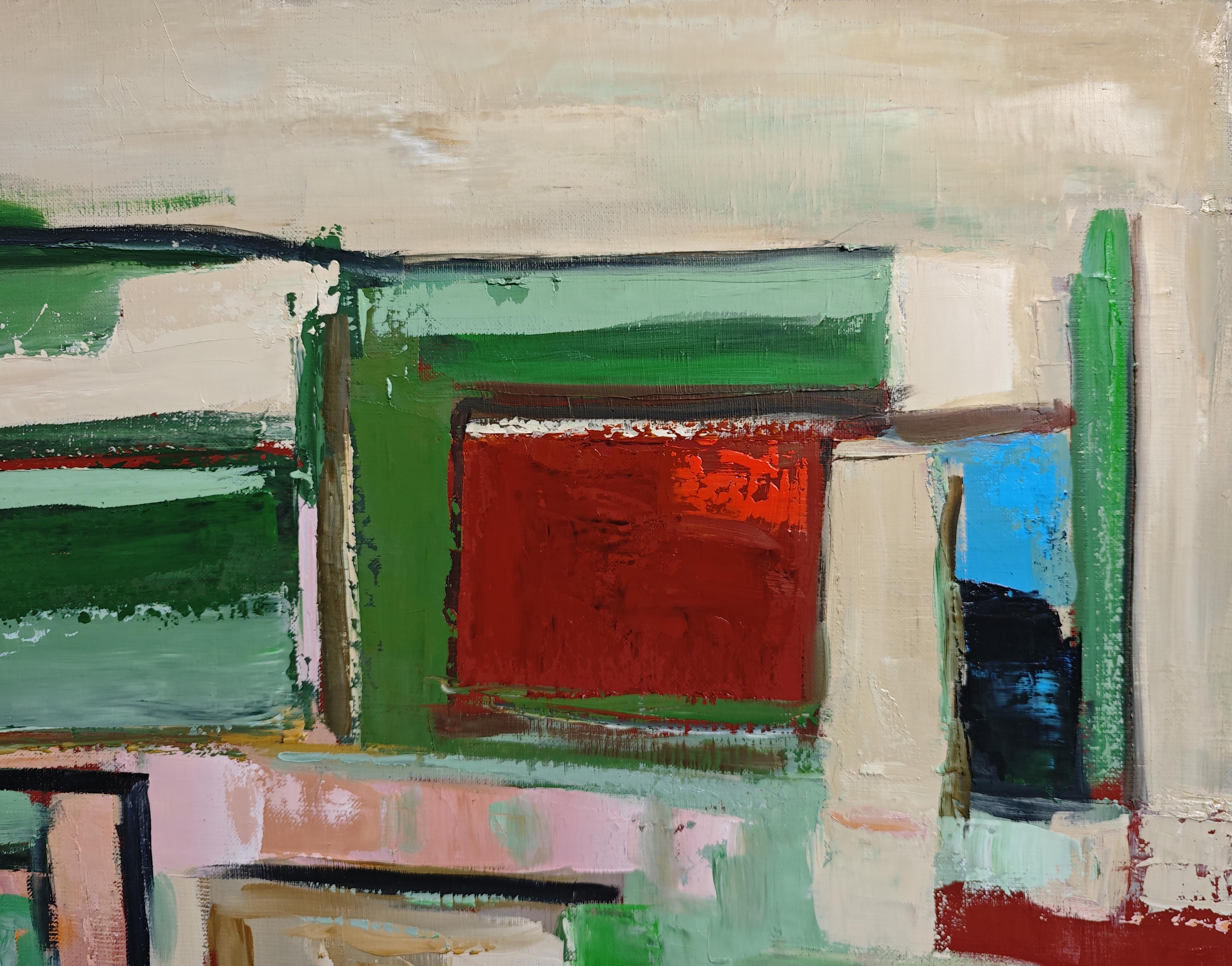 Abstract oil painting by French contemporary artist Sophie Dumont, Color Choreography expresses the rhythmic pulse of color and matter through layered movement. Known for her textured oil paintings and poetic approach to abstraction, Sophie Dumont