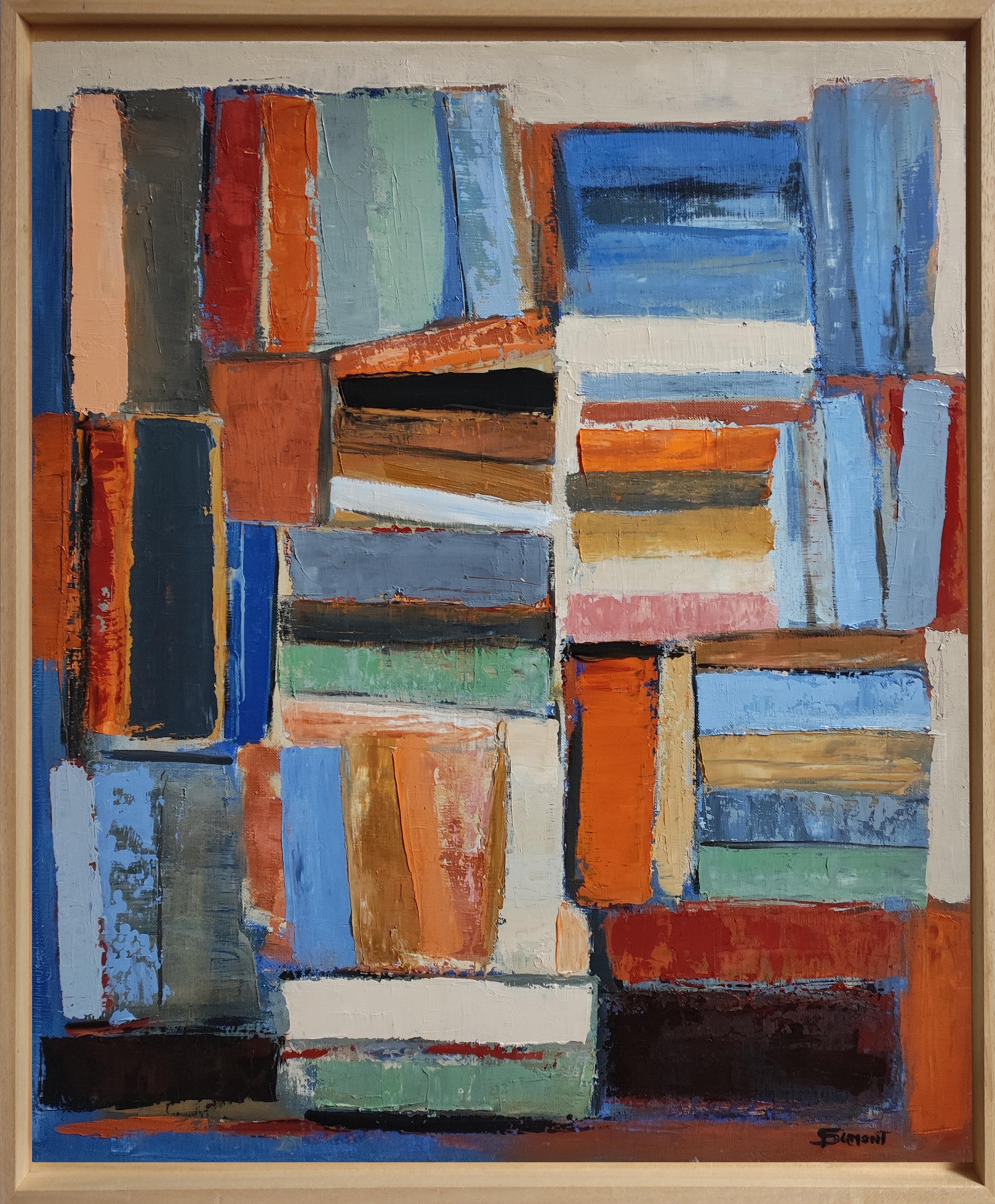 Colored Abstract, Books, Oil on canvas, Expressionism, Geometric