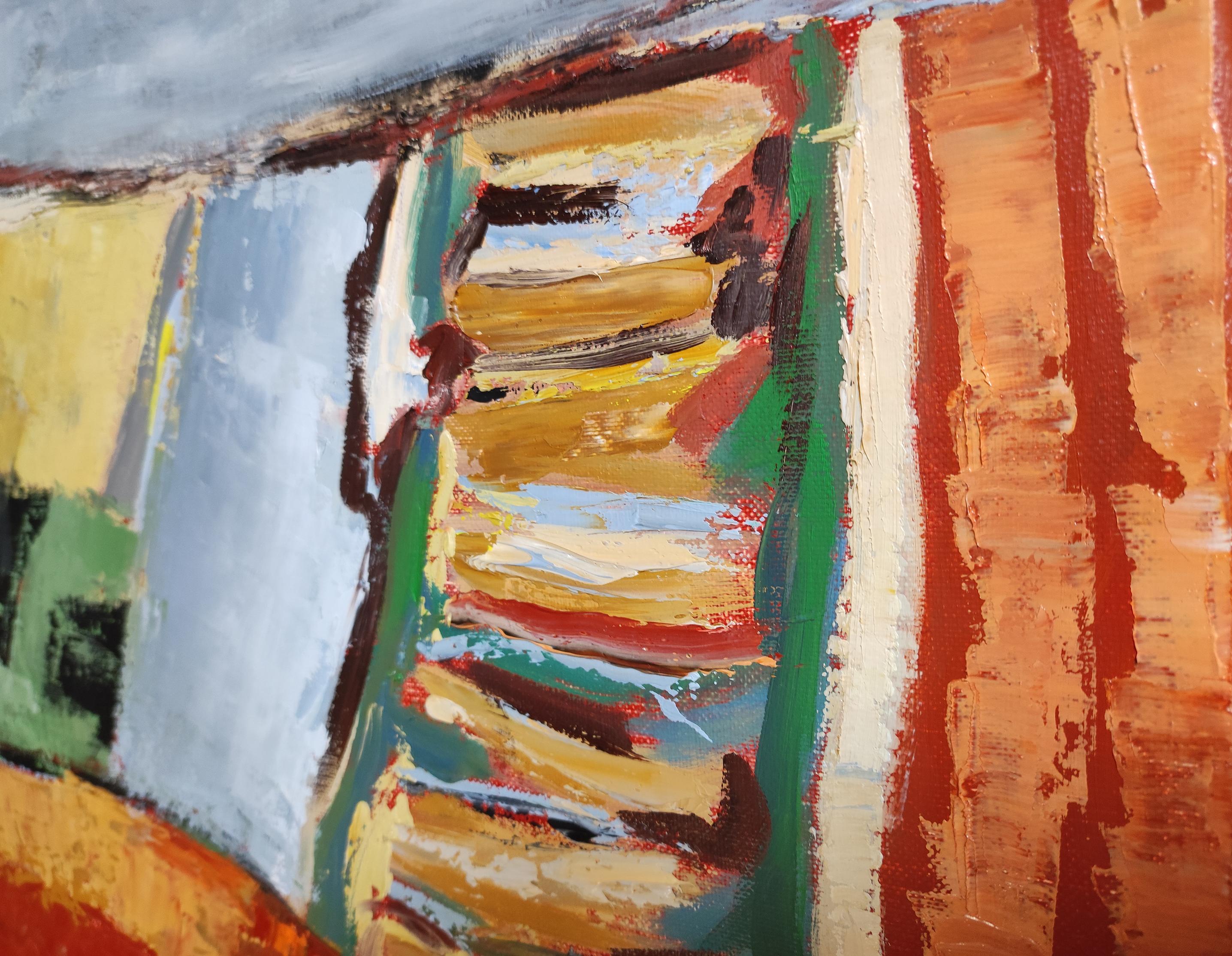 campi colorati, espressionismo astratto del paesaggio, olio su tela, campagna - Painting Espressionismo astratto di SOPHIE DUMONT