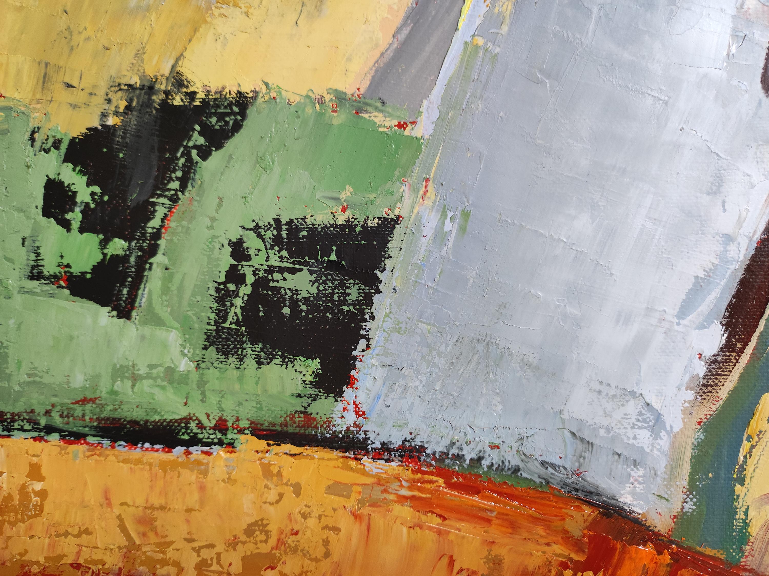 campi colorati, espressionismo astratto del paesaggio, olio su tela, campagna 1
