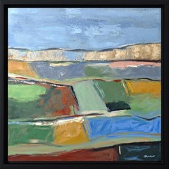 Pittura ad olio astratta colorata su tela, composizione di paesaggio espressiva, 2024