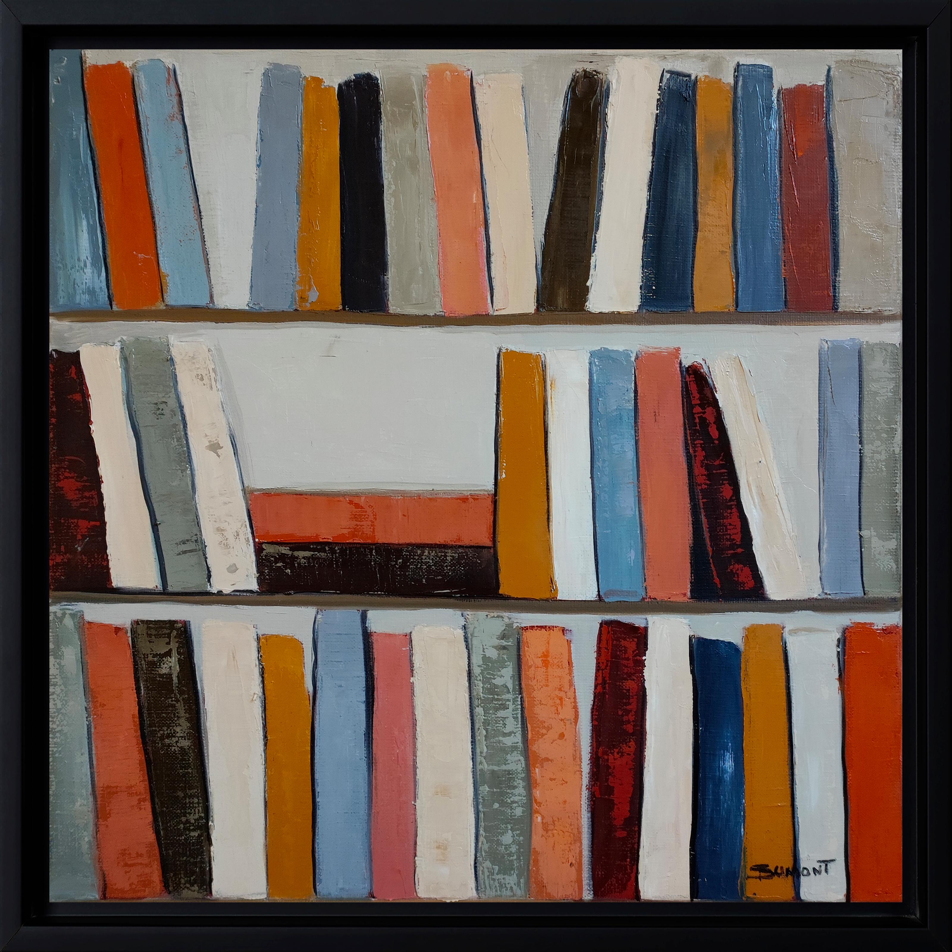 Colores de la Lectura- Biblioteca Abstracta con Textura Original, Pintura al Óleo, Contemporáneo en venta 6
