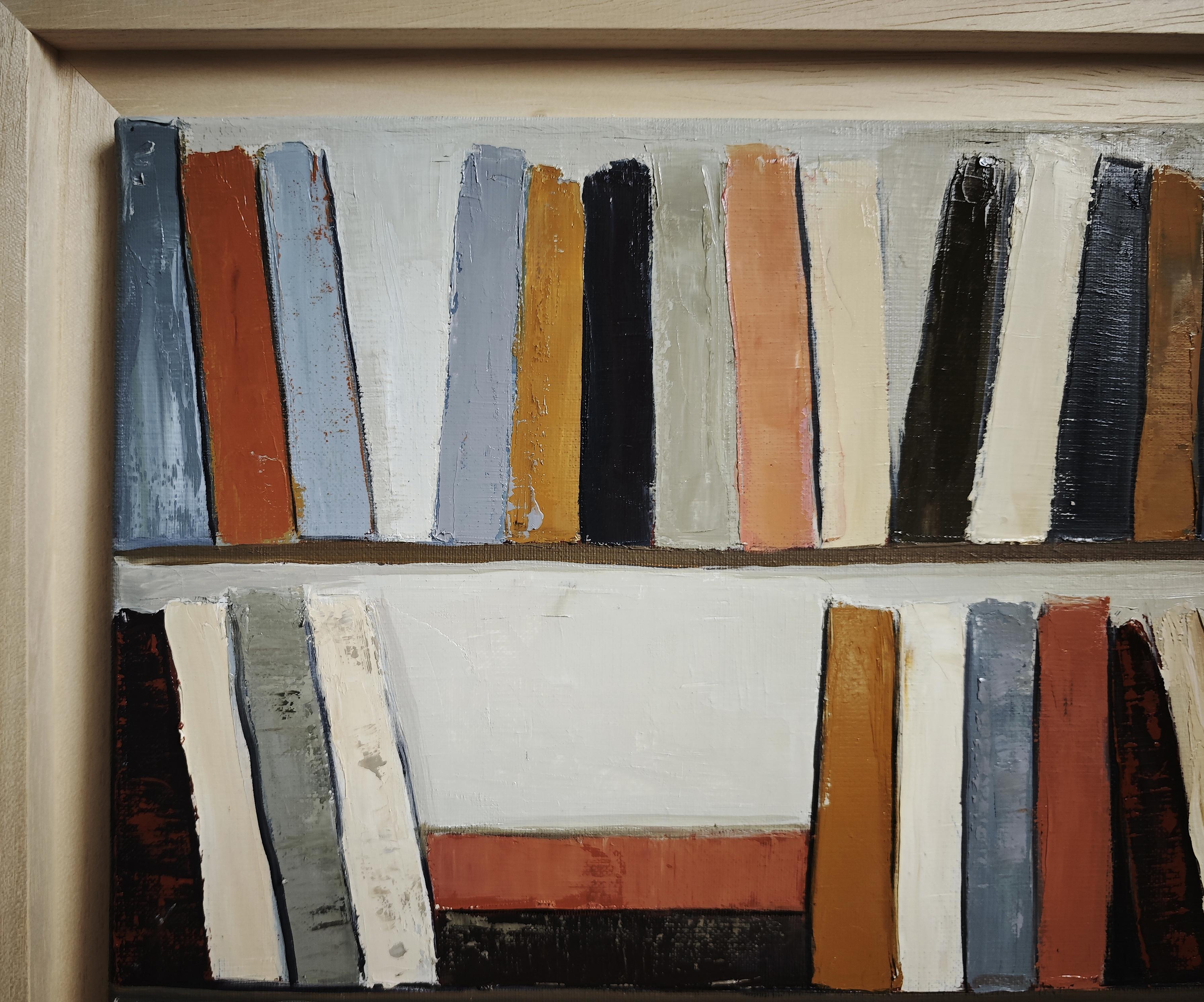 Colors of Reading– Original Textured Abstract Library, Oil Paint, Contemporary - Brown Still-Life Painting by SOPHIE DUMONT